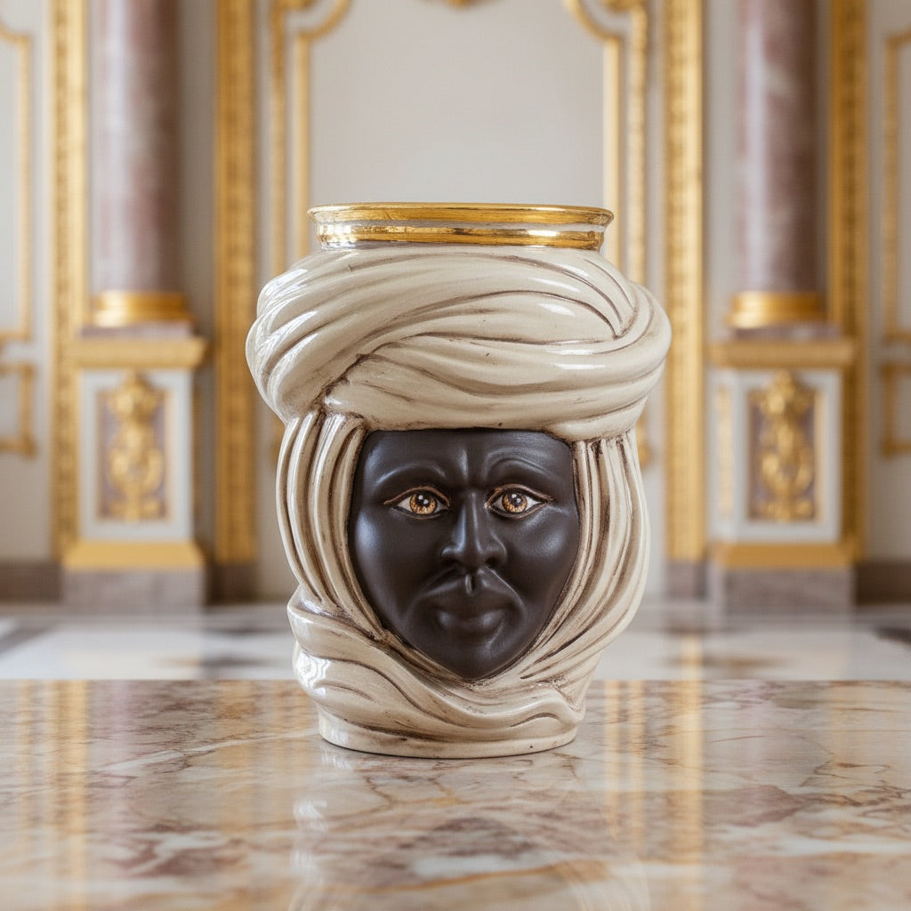 Testa Tuareg h 20 cm — Uomo, Madreperla | Ceramica Caltagirone
