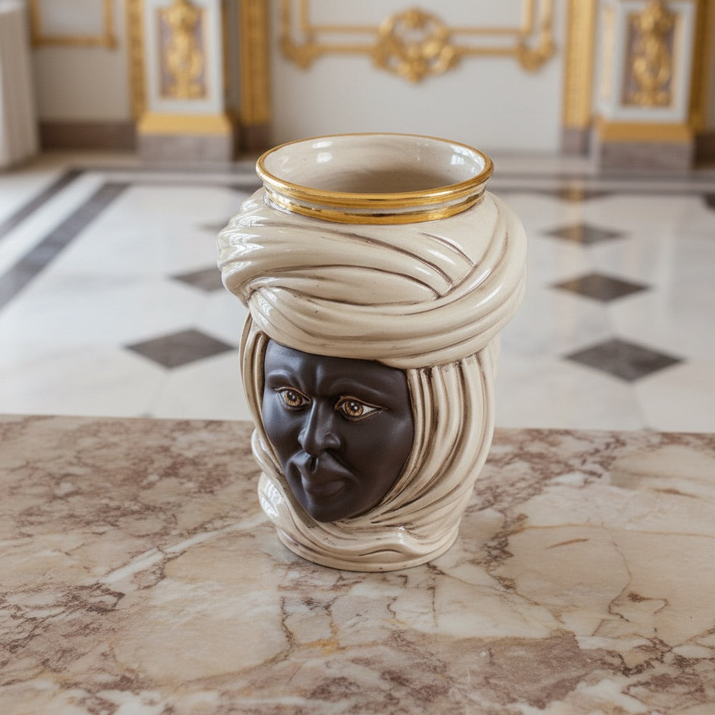 Testa Tuareg h 20 cm — Uomo, Madreperla | Ceramica Caltagirone