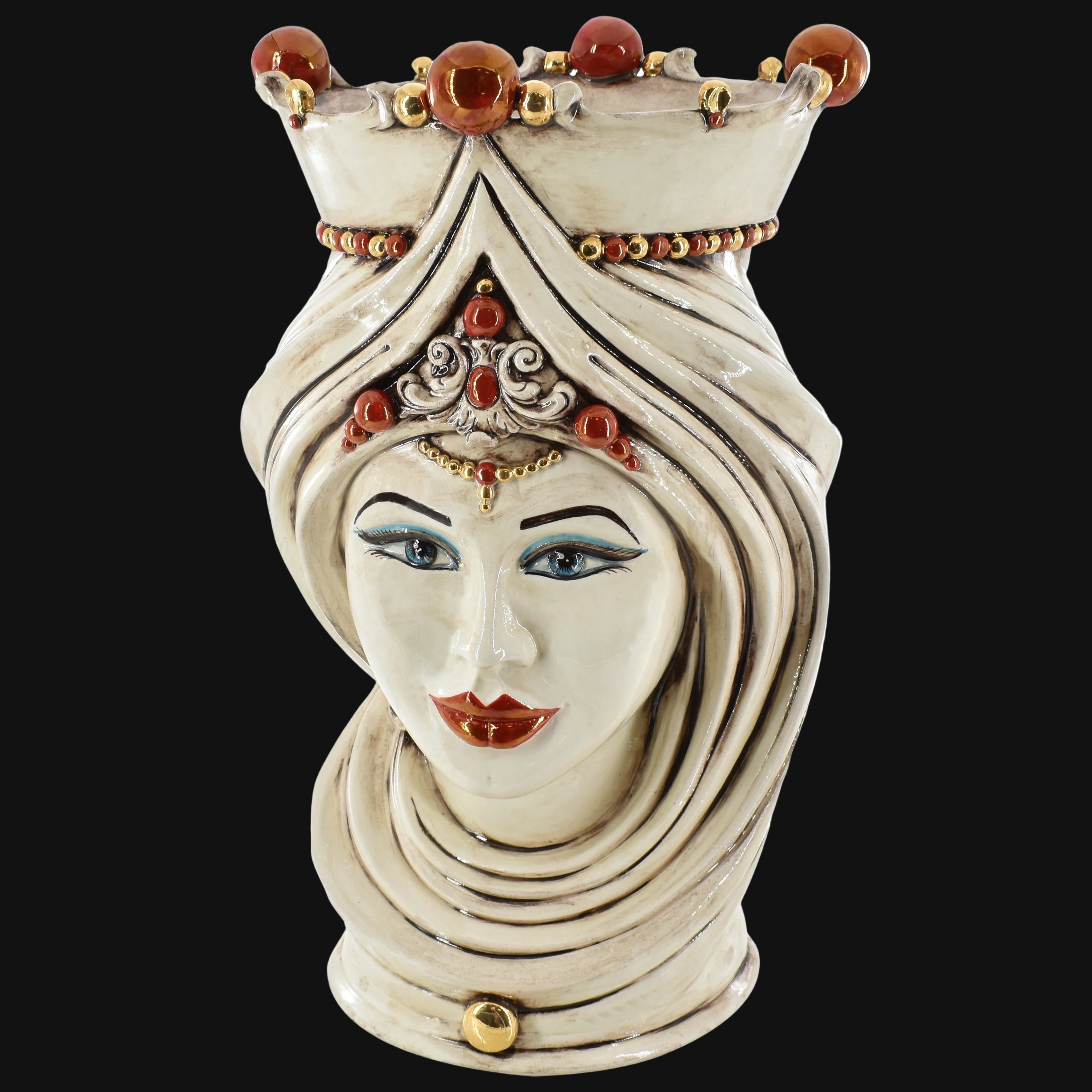 Testa h 45 turbante madreperla antichizzato oro e lustri femmina