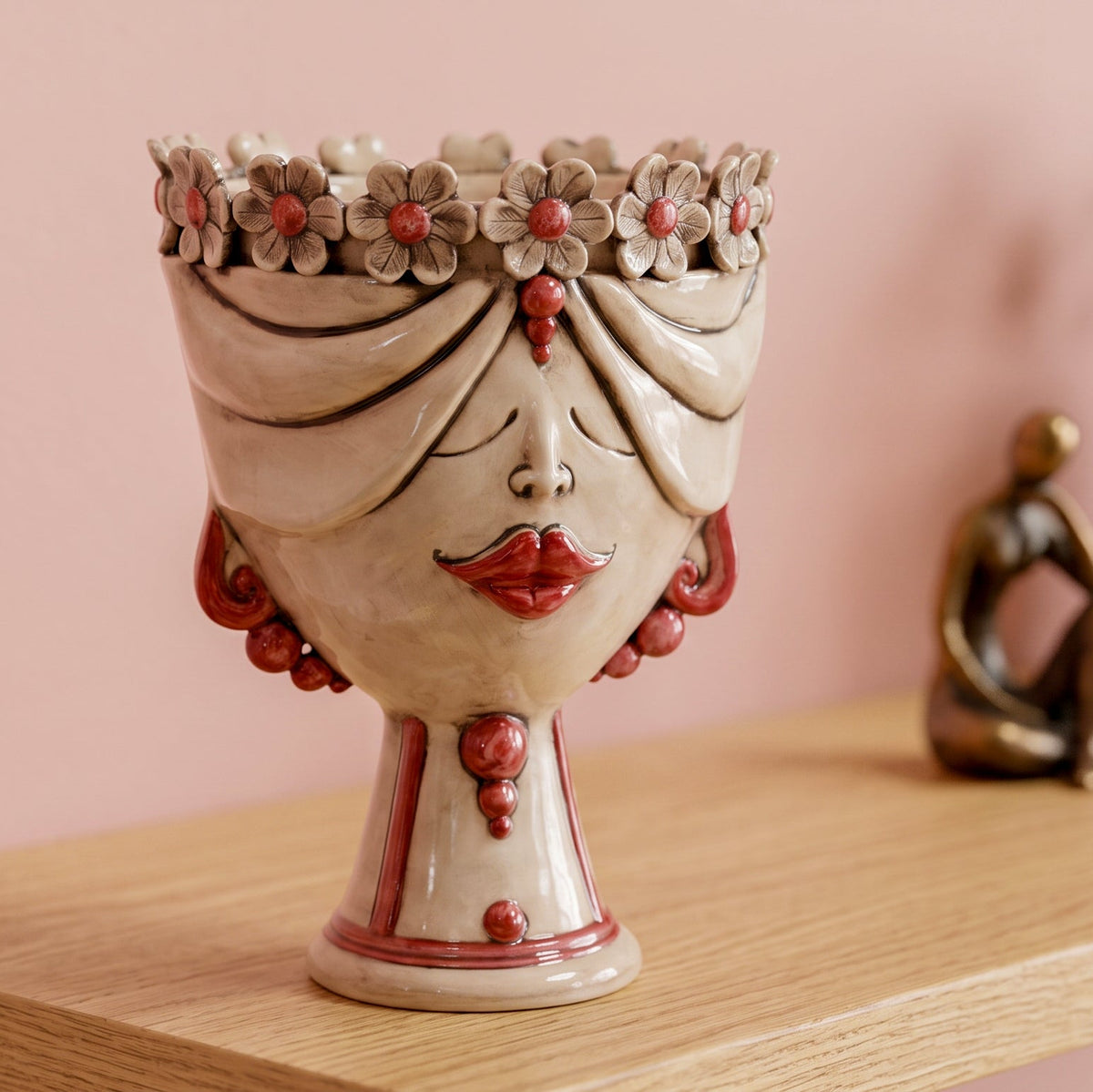 Testa Zahira con Fiori h 30 cm - Donna, Madreperla Antichizzato | Ceramica Caltagirone