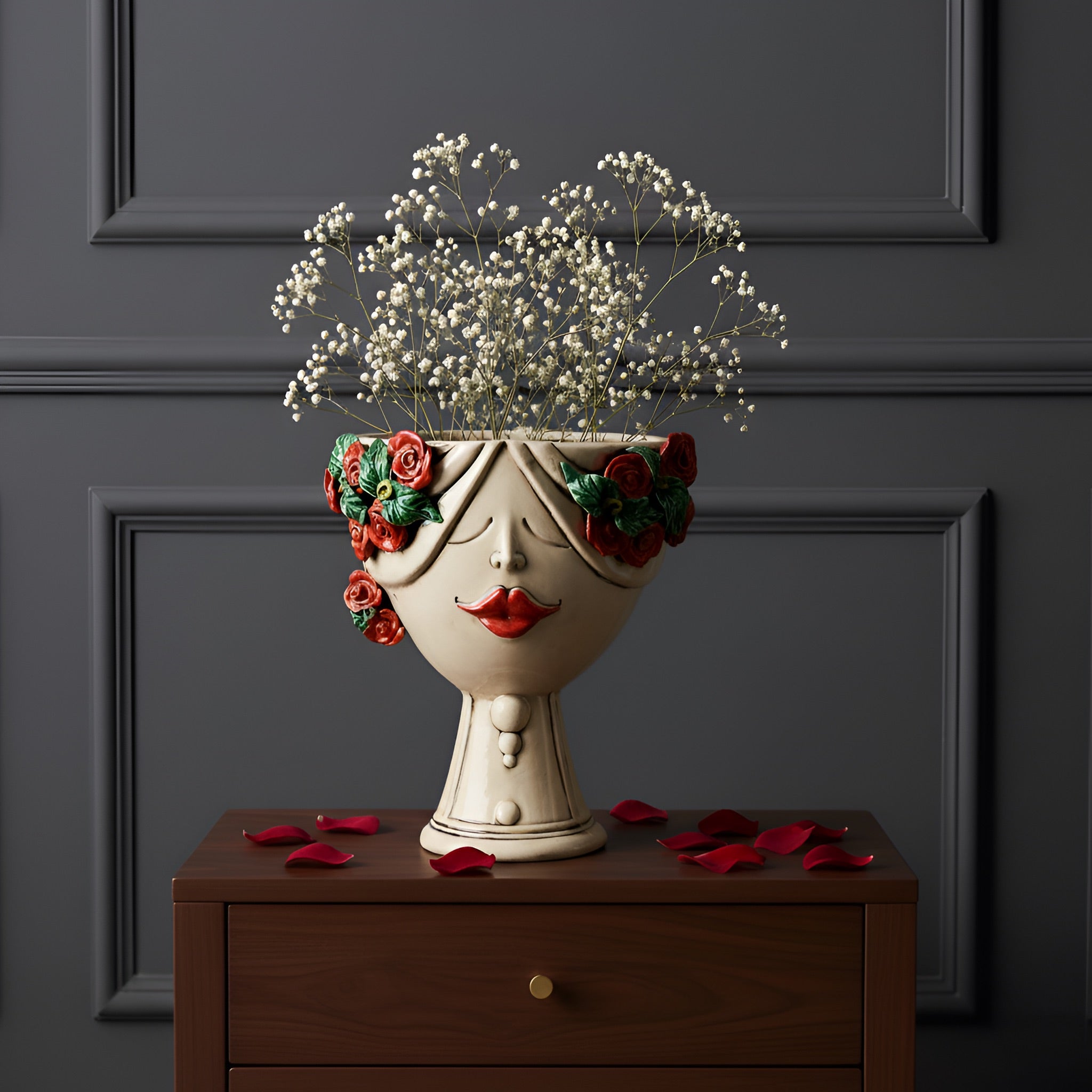 Testa di Moro h 30 zahira madreperla antichizzato con rose femmina