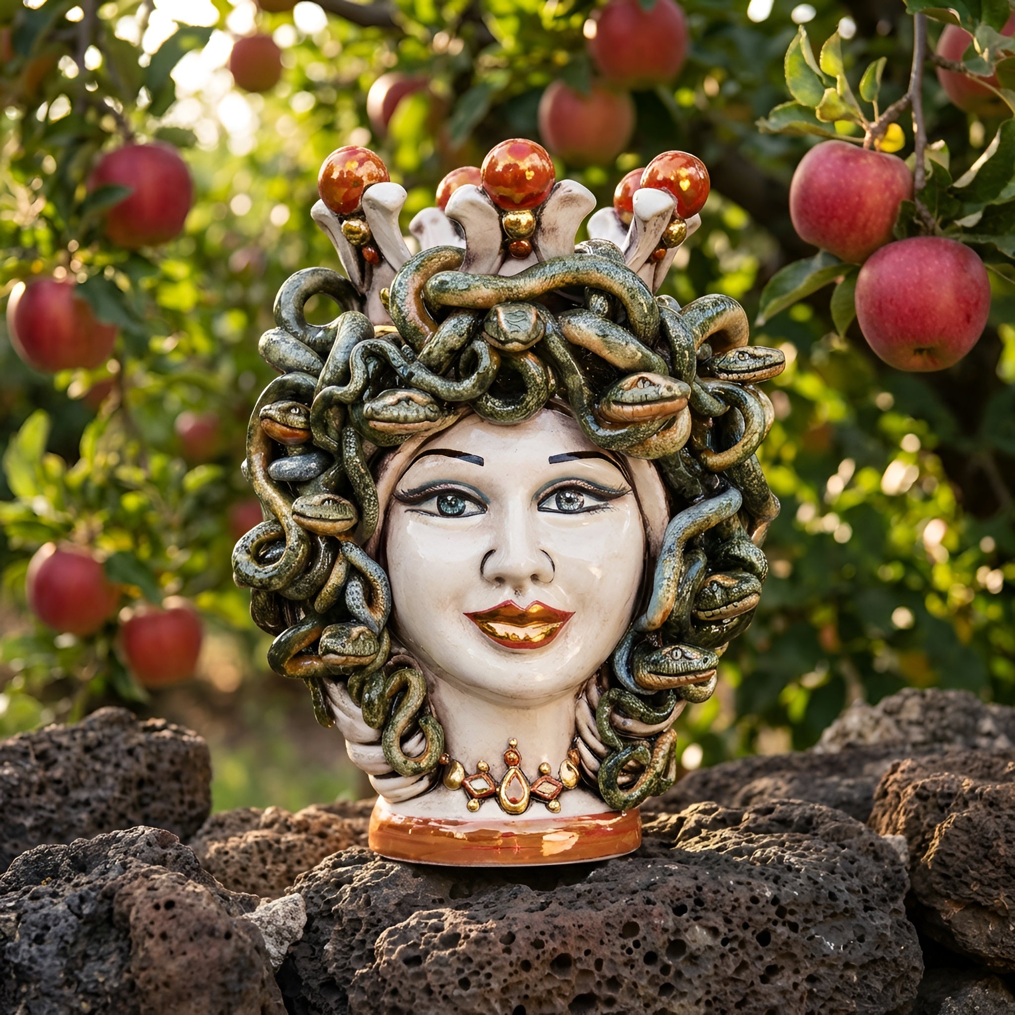 Testa h 25 turbante medusa madreperla antichizzato oro e lustri