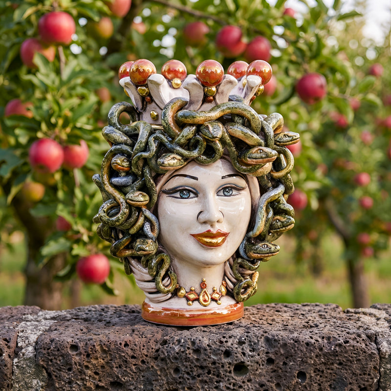 Testa h 25 turbante medusa madreperla antichizzato oro e lustri