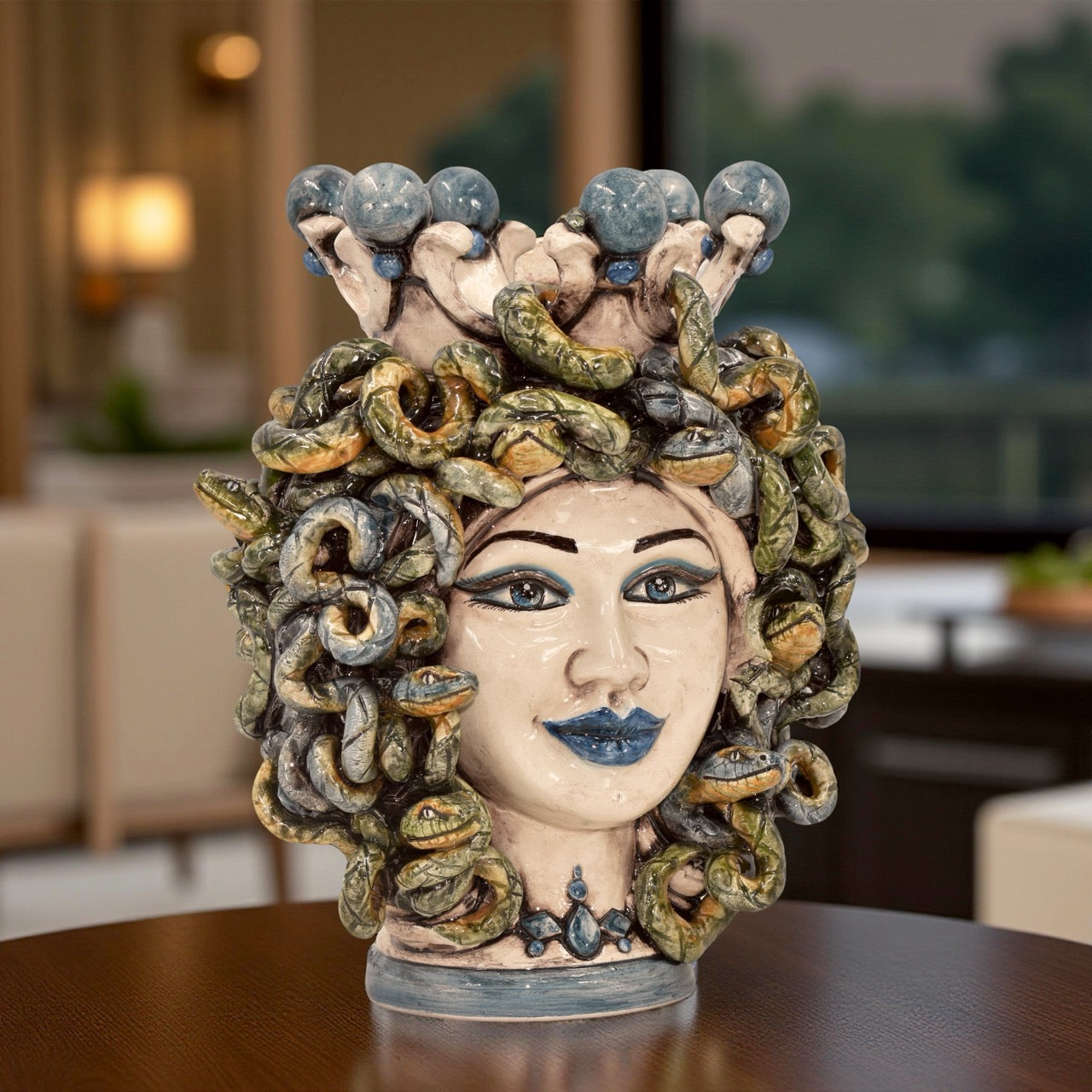 Testa h 25 turbante medusa madreperla colorato perline blu