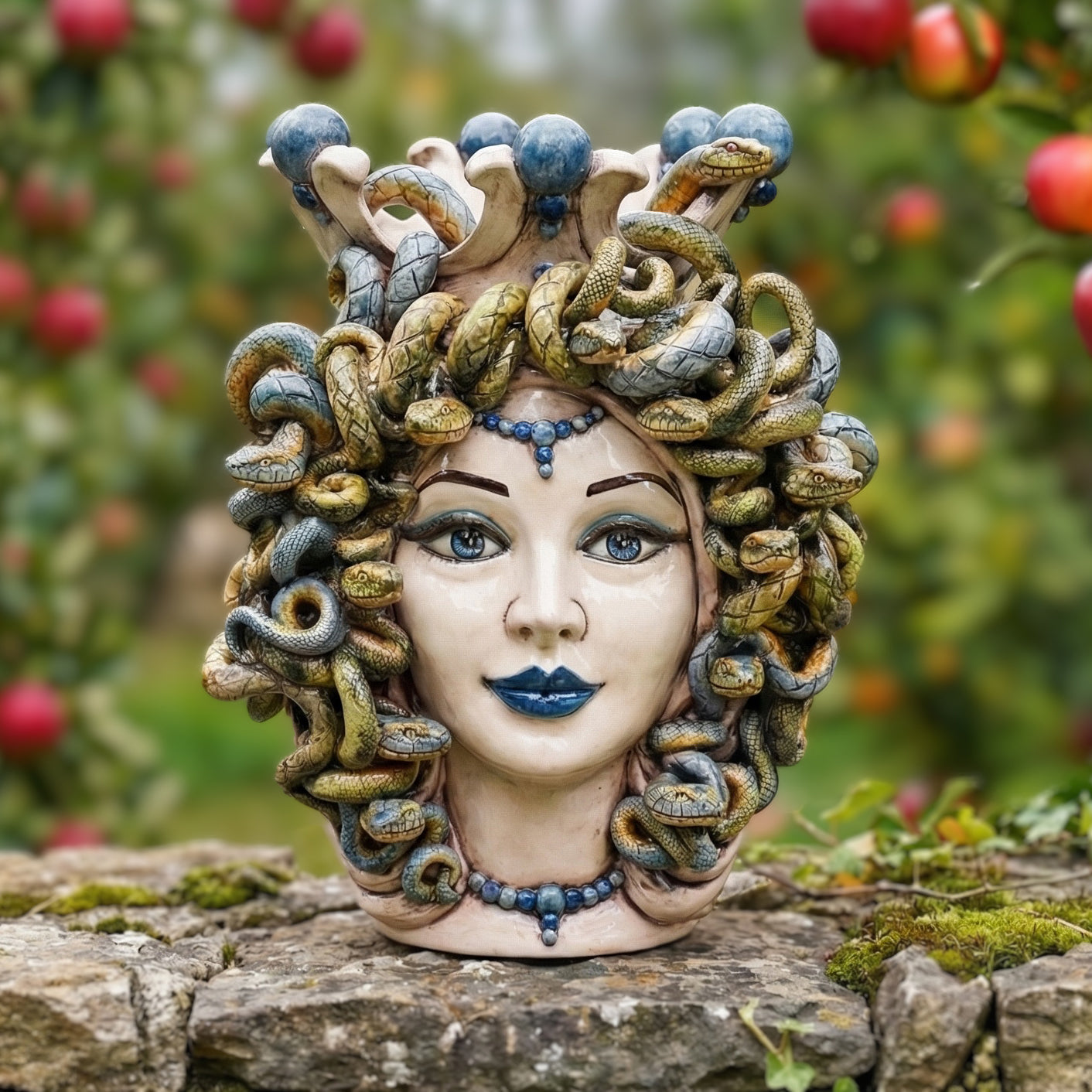 Testa h 38 medusa Madreperla Antichizzato con perline blu