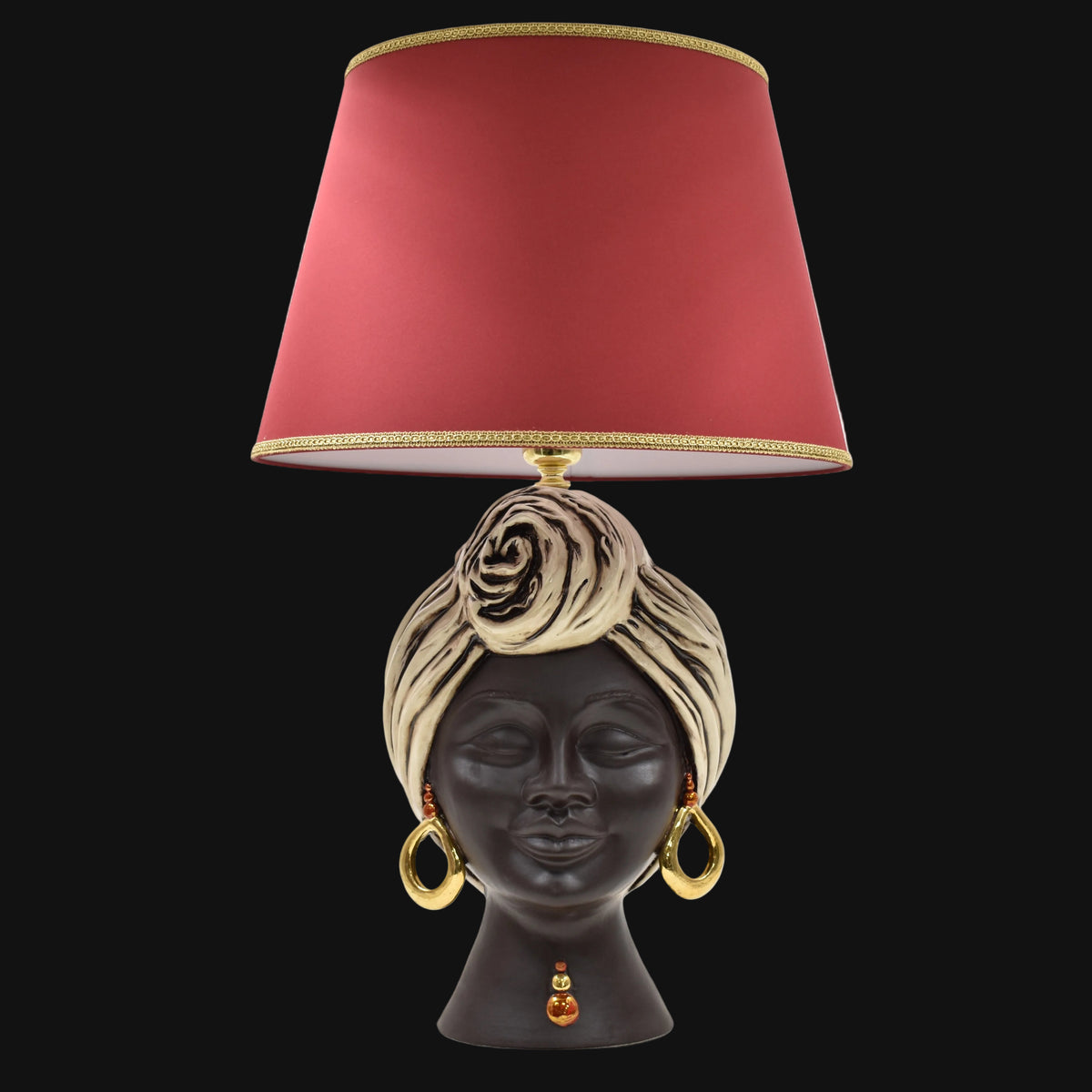 Lume a Testa Sognia h 63 cm (ceramica h 40 cm, Paralume in Tessuto Ø 40 cm) - Madreperla Antichizzato Oro e Lustri, Viso Opaco