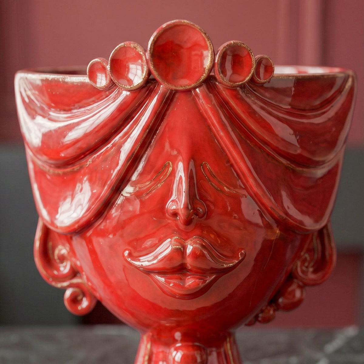 Testa Zahira h 30 cm - Donna, Rosso Fuoco | Ceramica Caltagirone