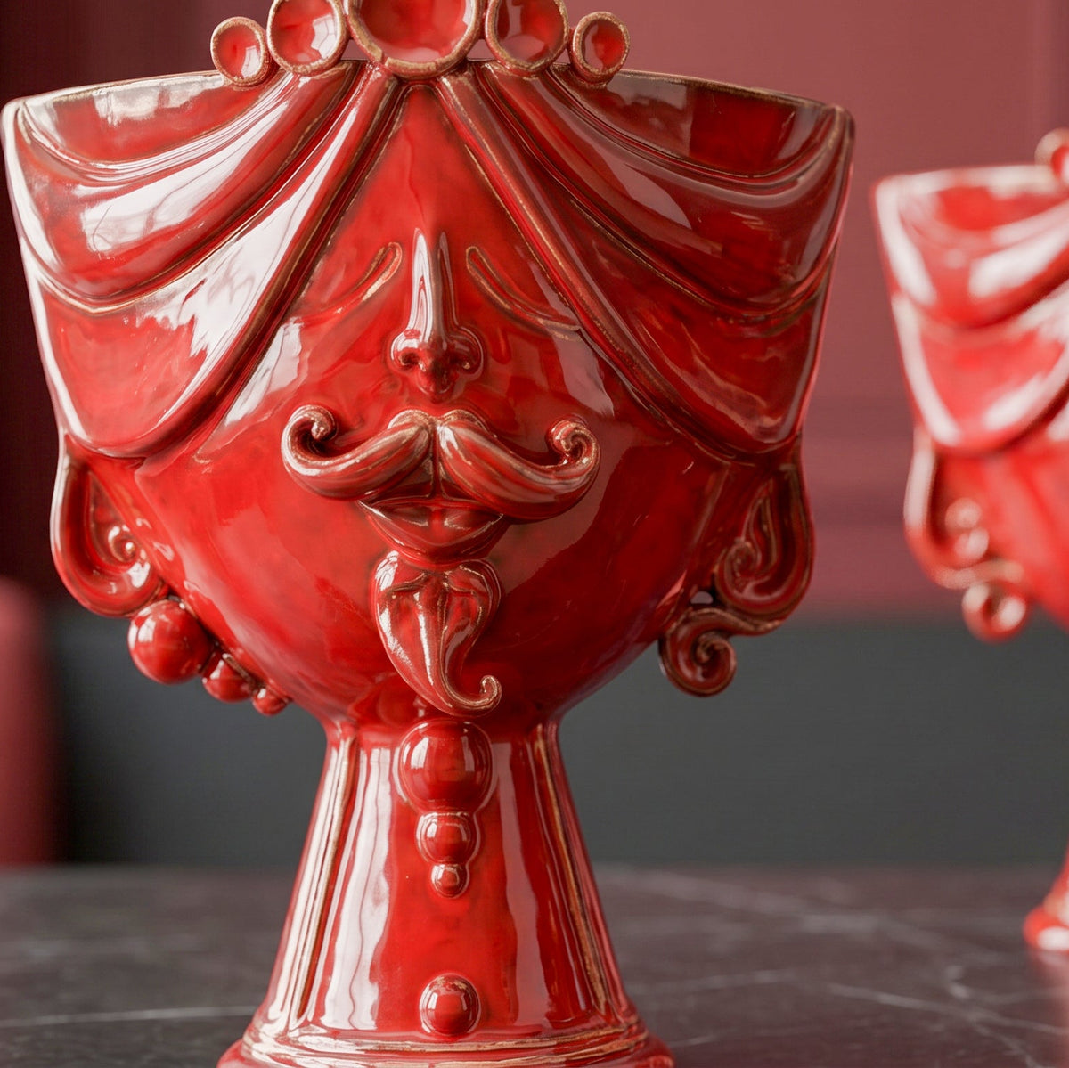 Testa Zahira h 30 cm - Uomo, Rosso Fuoco | Ceramica Caltagirone
