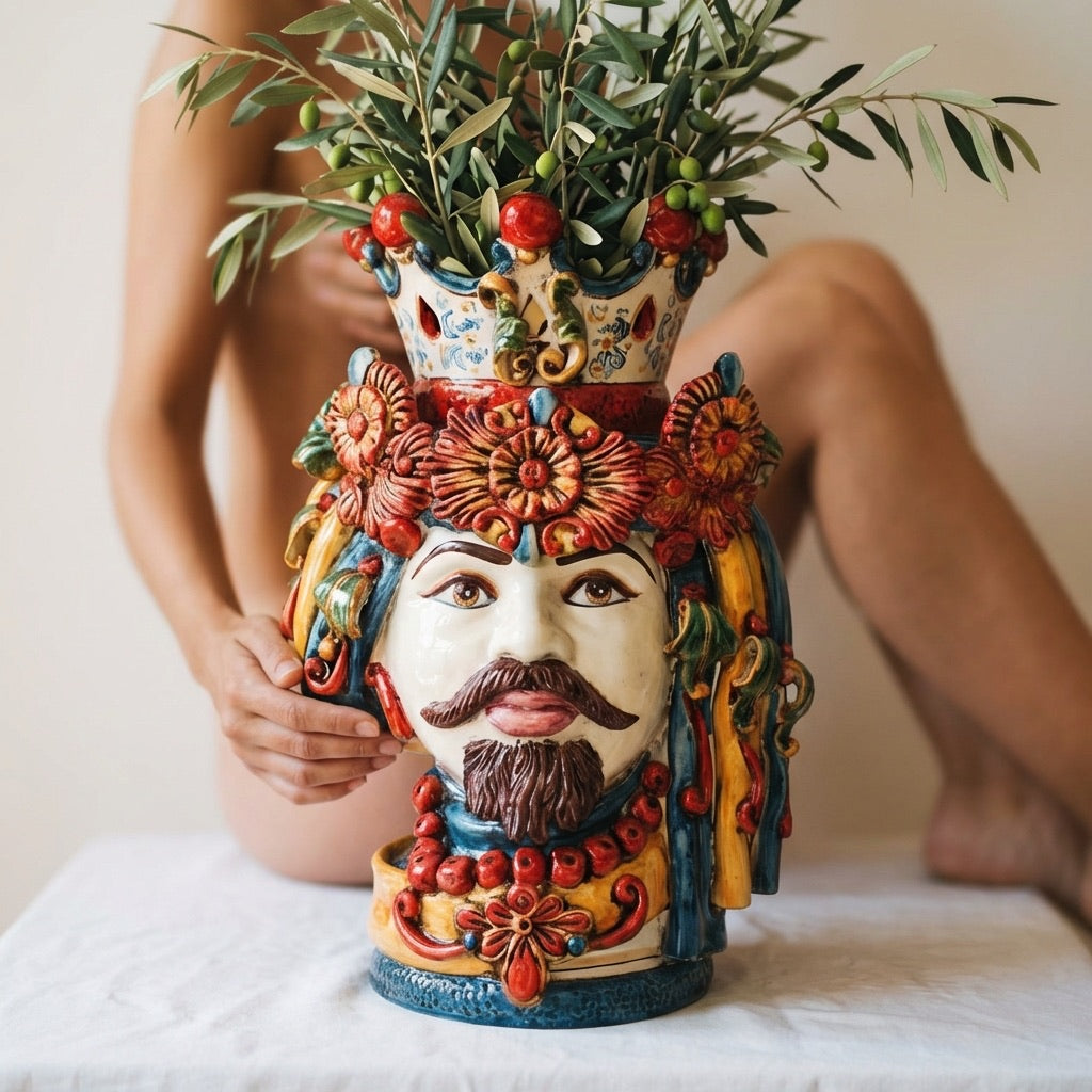 Testa h 50 c/turbante decoro sicily maschio bianco