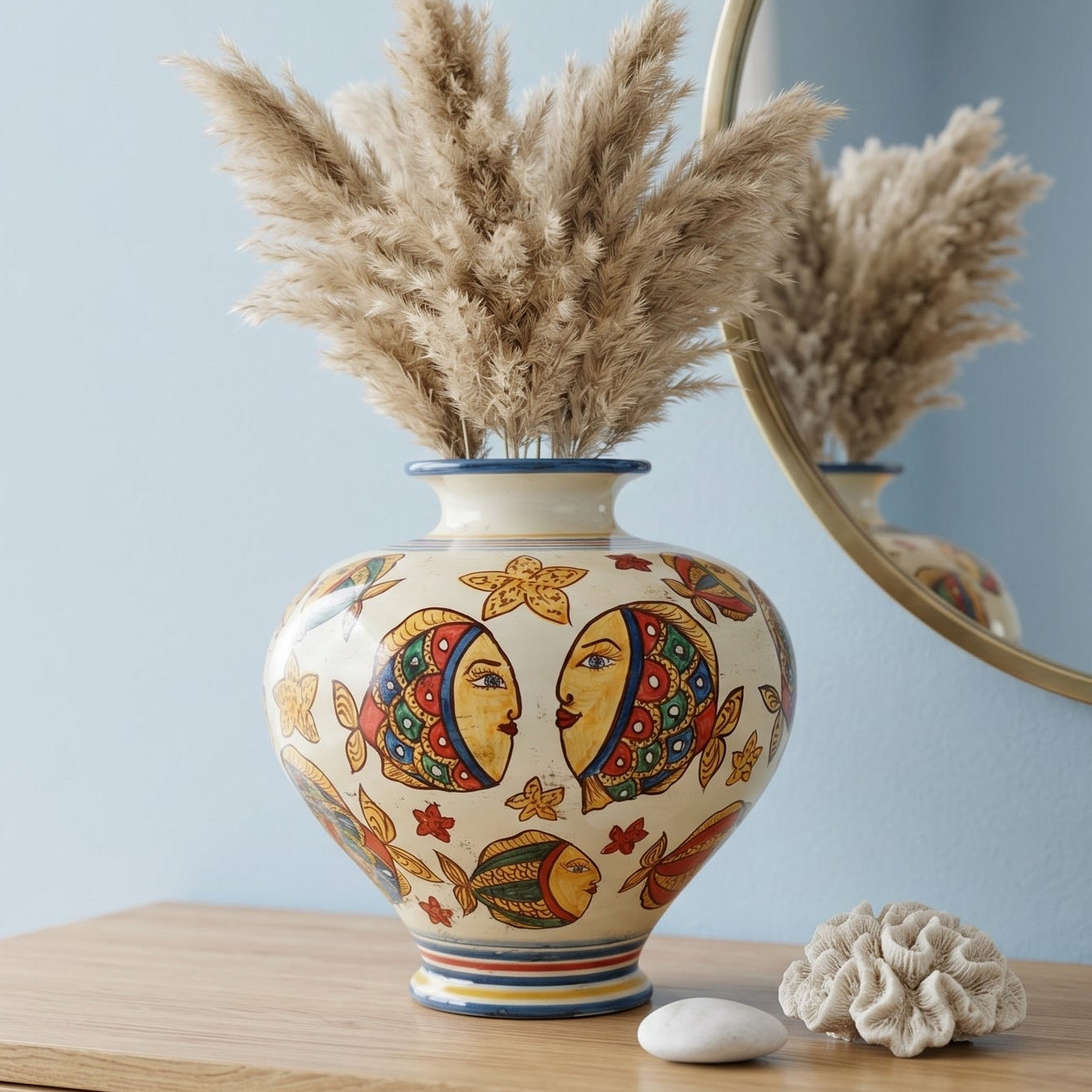 Vaso Palla in Ceramica di Caltagirone - Decoro Pesci
