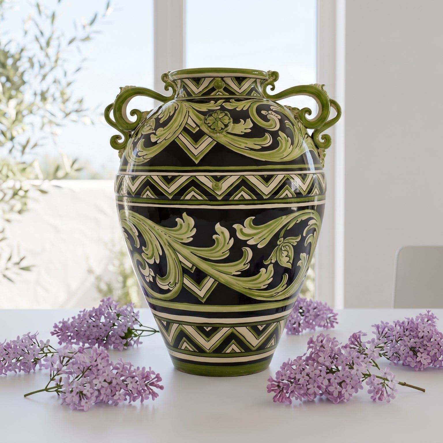 Vaso in Ceramica di Caltagirone h 50 cm — Linea Parigi Nero e Verde