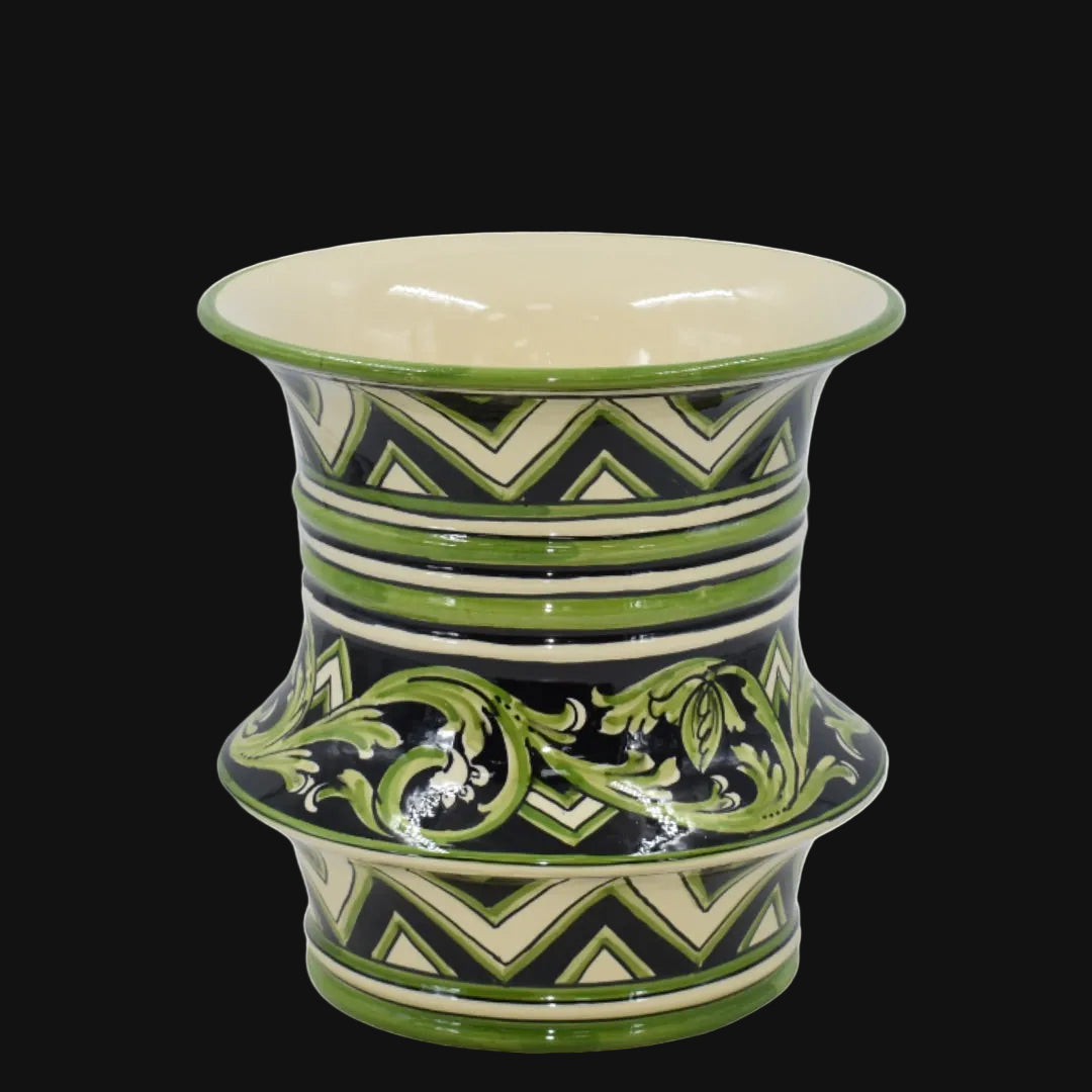 Vaso Centrotavolo in Ceramica di Caltagirone h 25 cm Ø 23 — Linea Parigi Nero e Verde