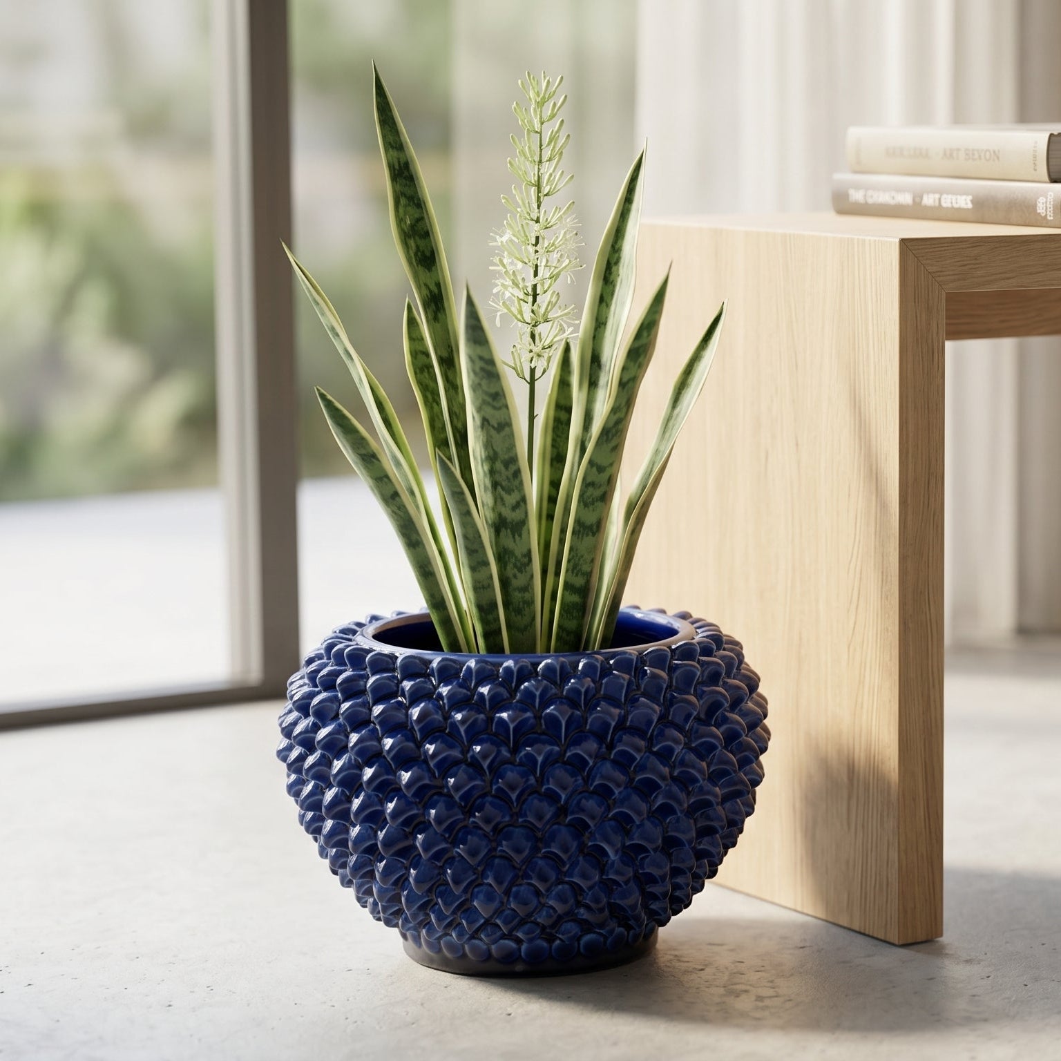 Cachepot a pigna blu intenso in ceramica artigianale di Caltagirone