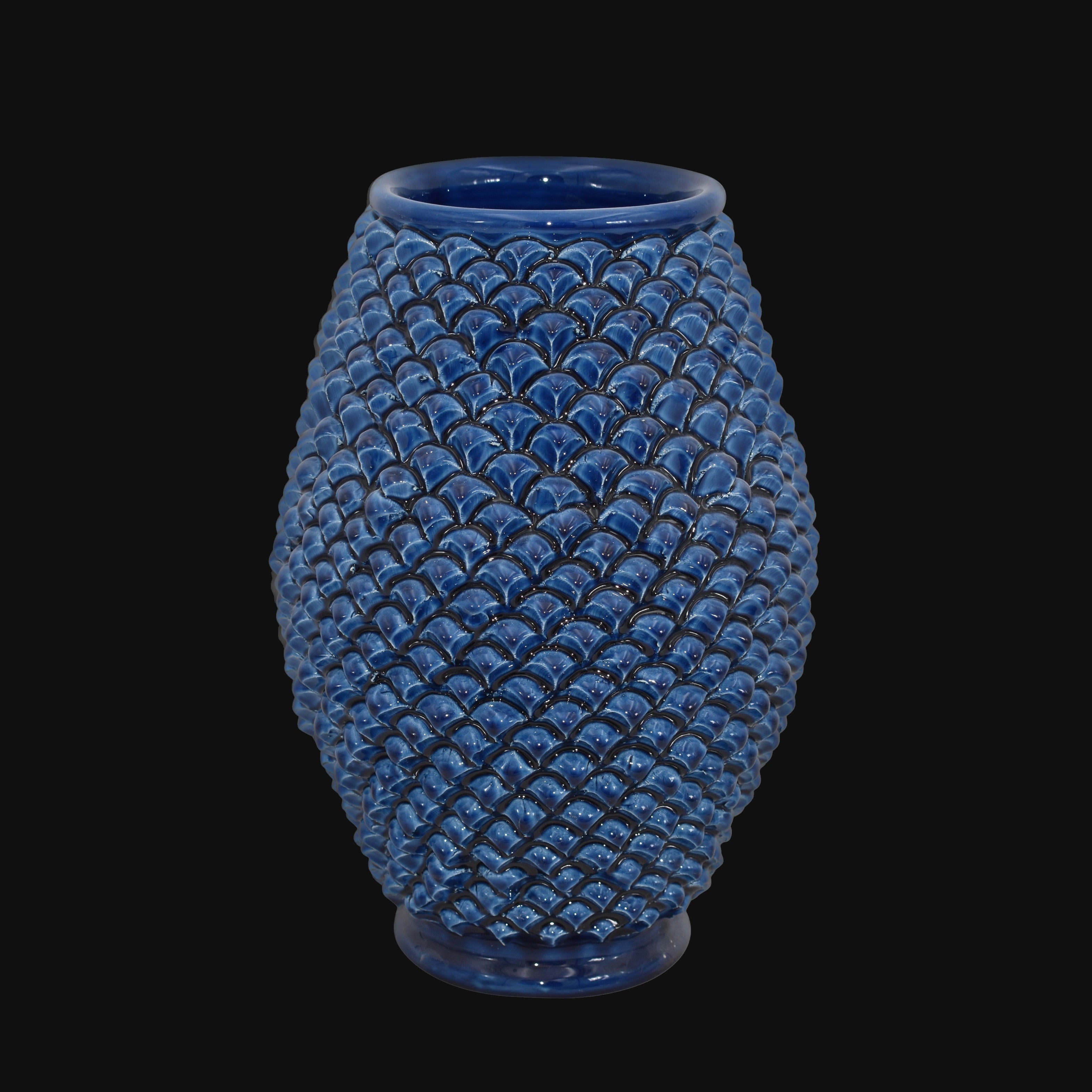 Vaso pigna di Caltagirone modellata a mano altezza 25 cm in blu intenso