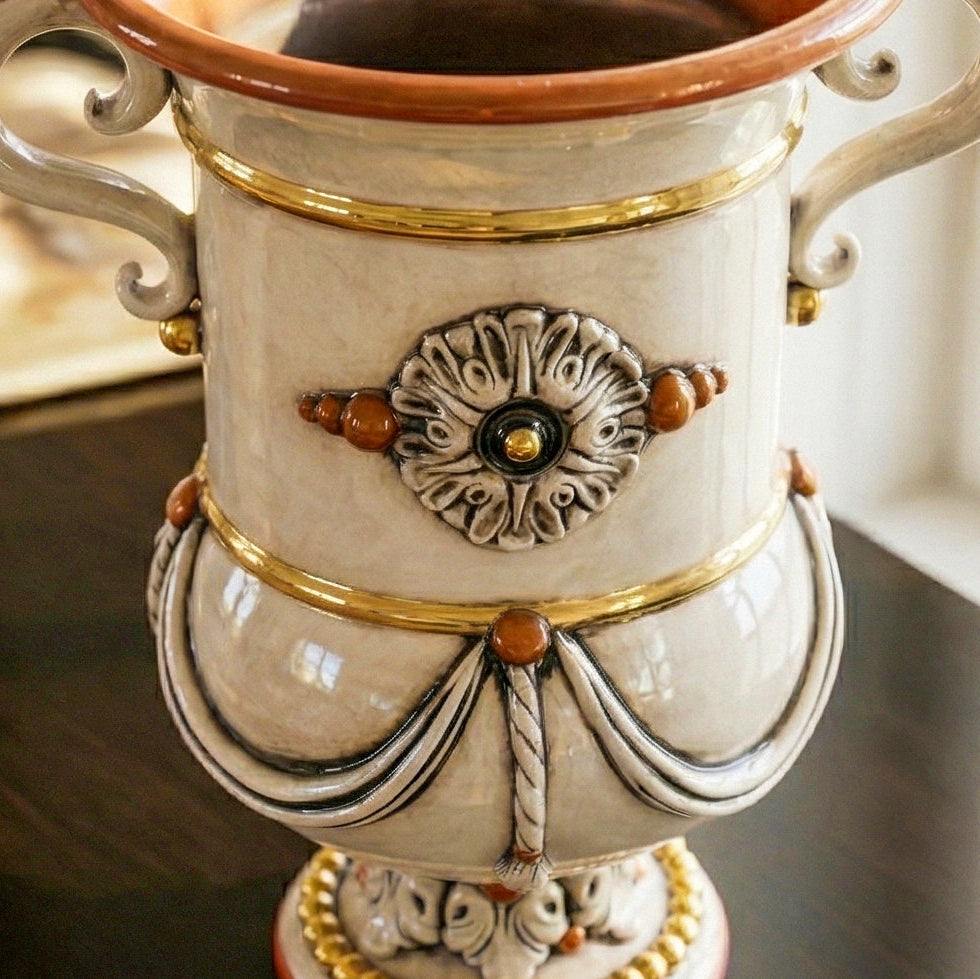 Vaso Monumentale in Ceramica di Caltagirone h 31 cm - Madreperla Oro e Lustri