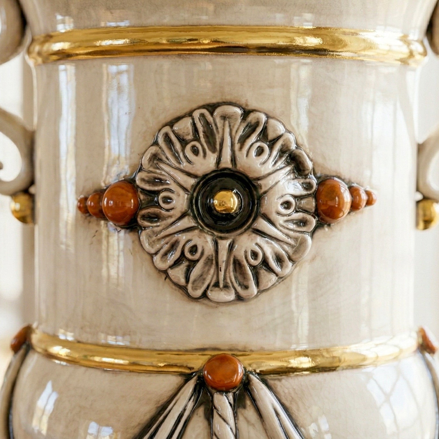 Vaso Monumentale in Ceramica di Caltagirone h 31 cm - Madreperla Oro e Lustri