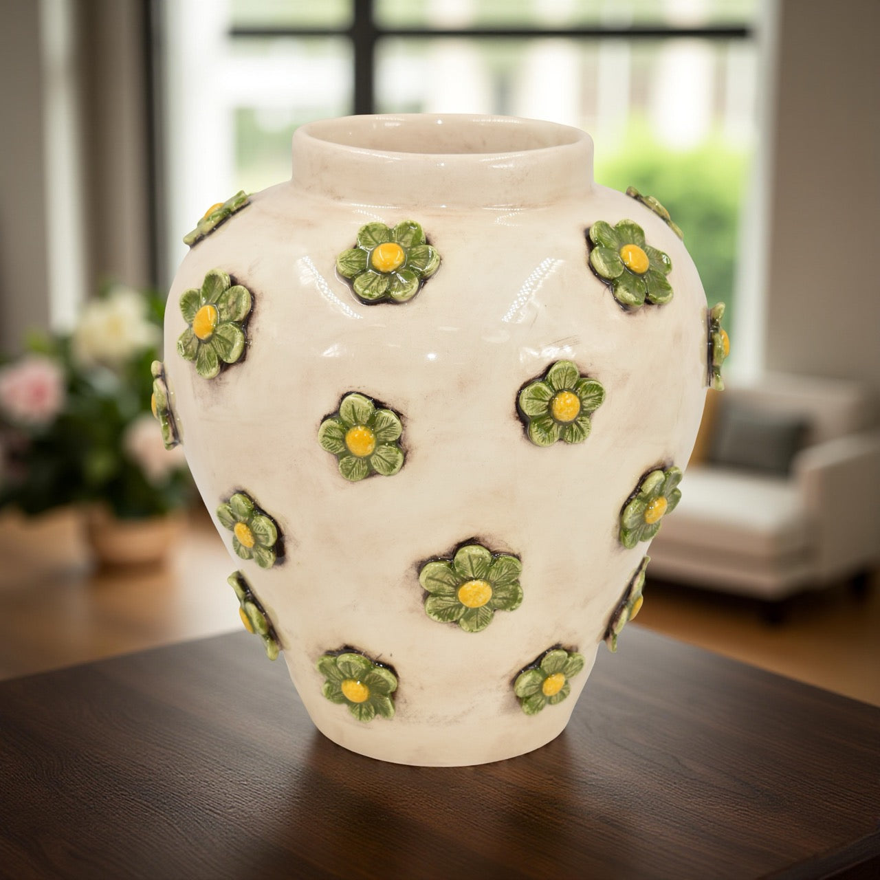 Vaso boccia con fiori h 27 madreperla colorato
