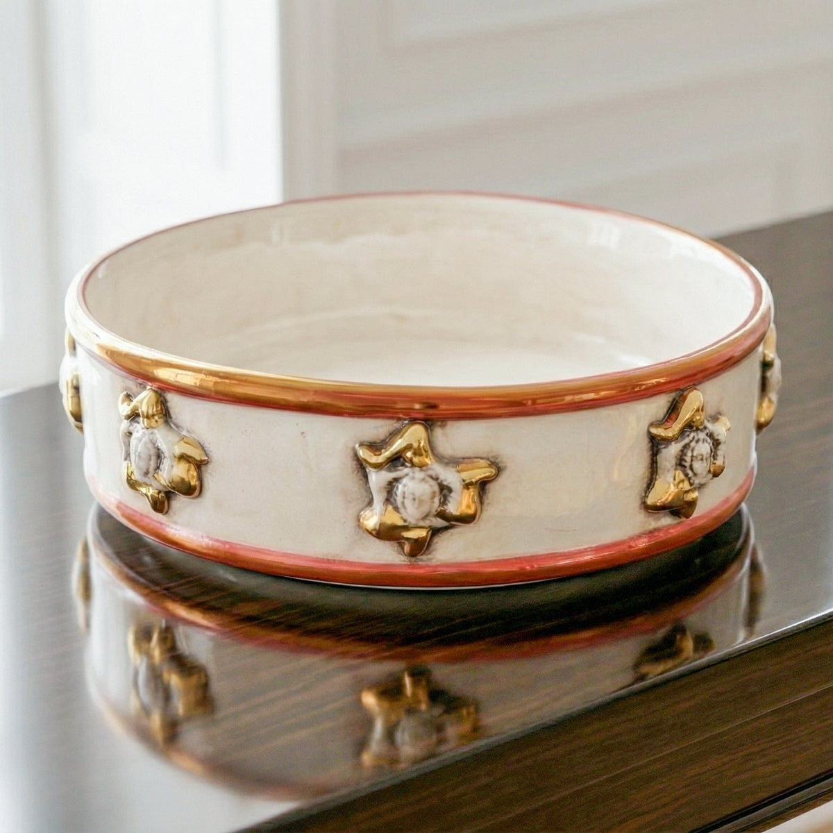 Centrotavola Trinacria in Ceramica di Caltagirone Ø 20 cm - Madreperla Antichizzato Oro e Lustri