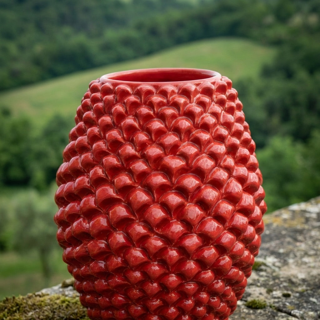 Vaso Pigna Botte in Ceramica di Caltagirone — Rosso Fuoco