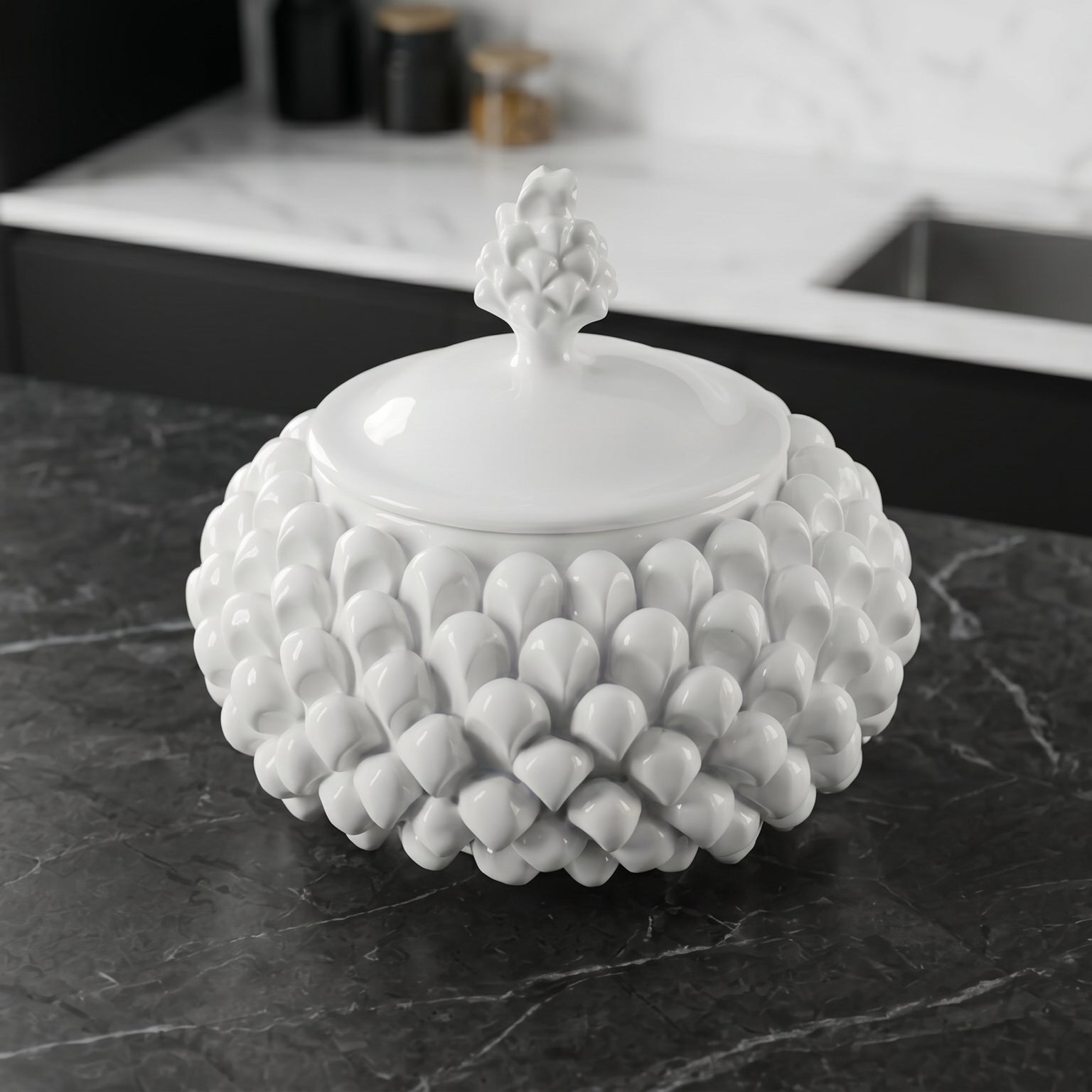 Galletero Piña Italiana Ø 20 cm, White Line – Tradición siciliana de Caltagirone