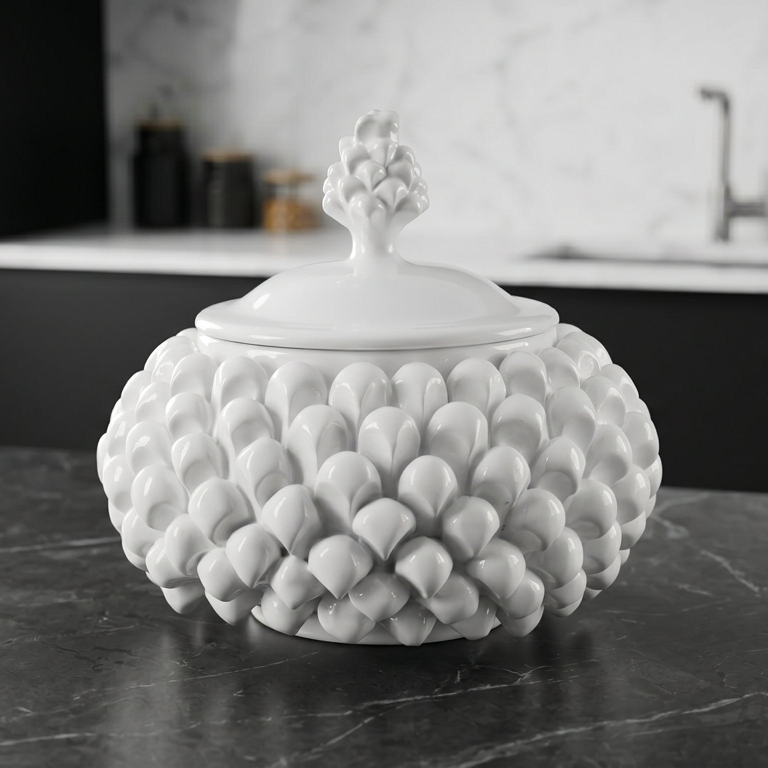 Galletero Piña Italiana Ø 20 cm, White Line – Tradición siciliana de Caltagirone