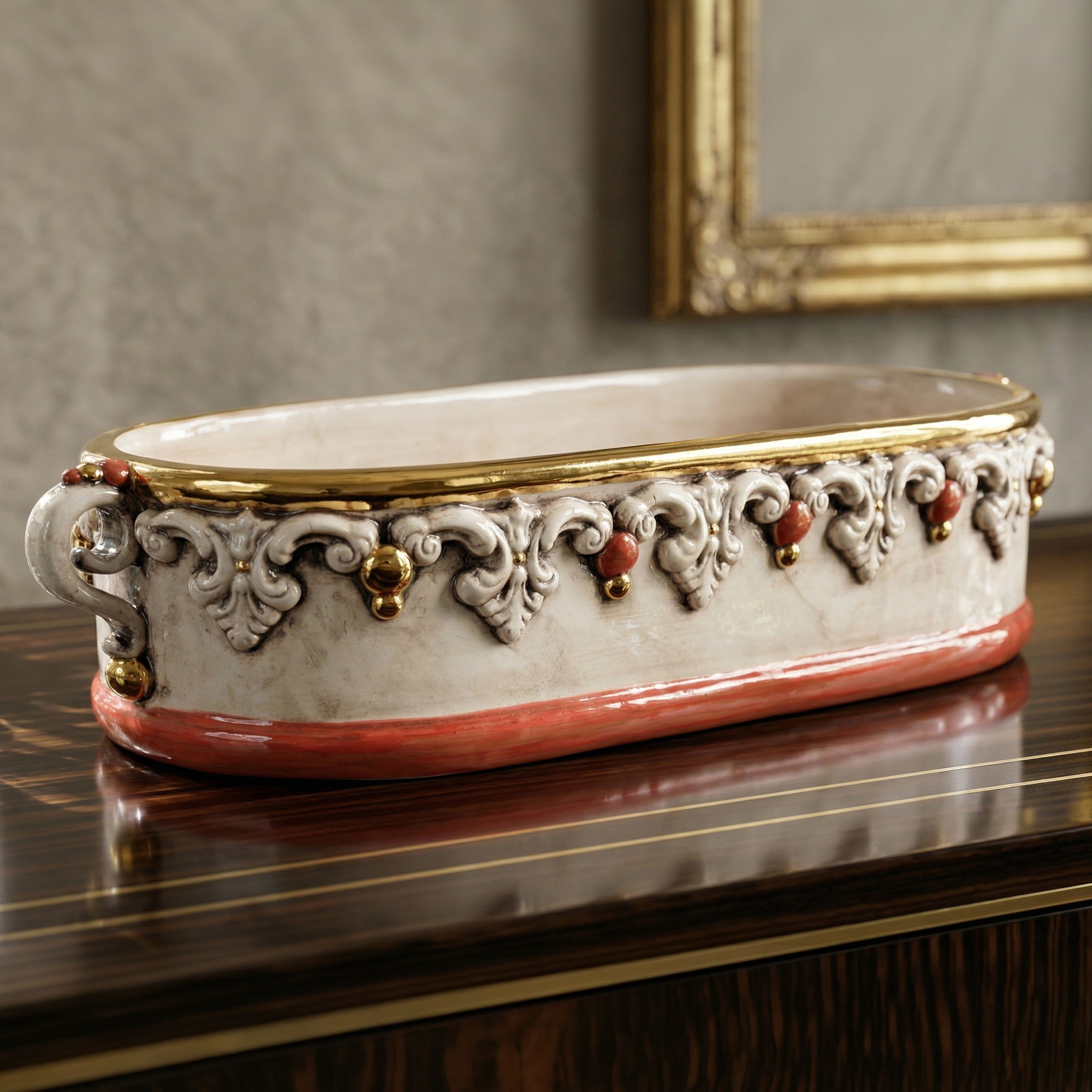 Cassetta ovale bassa 35×8 plastico sofia madreperla antichizzato oro e lustri