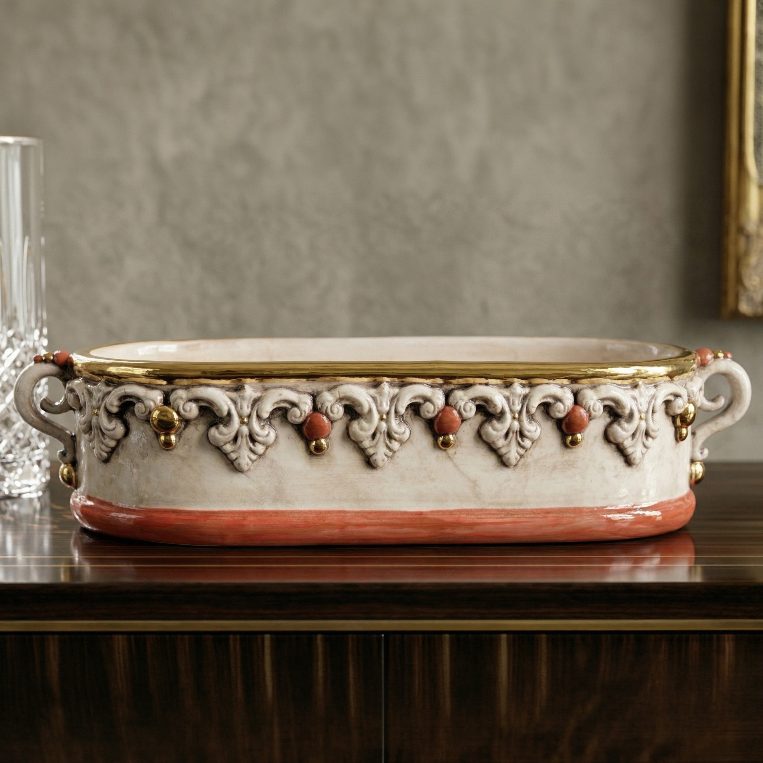 Cassetta ovale bassa 35×8 plastico sofia madreperla antichizzato oro e lustri