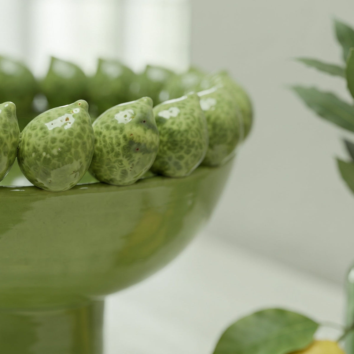 Alzata con Limoni Siciliani - Verde foglia, Stile Moderno | Ceramica Caltagirone