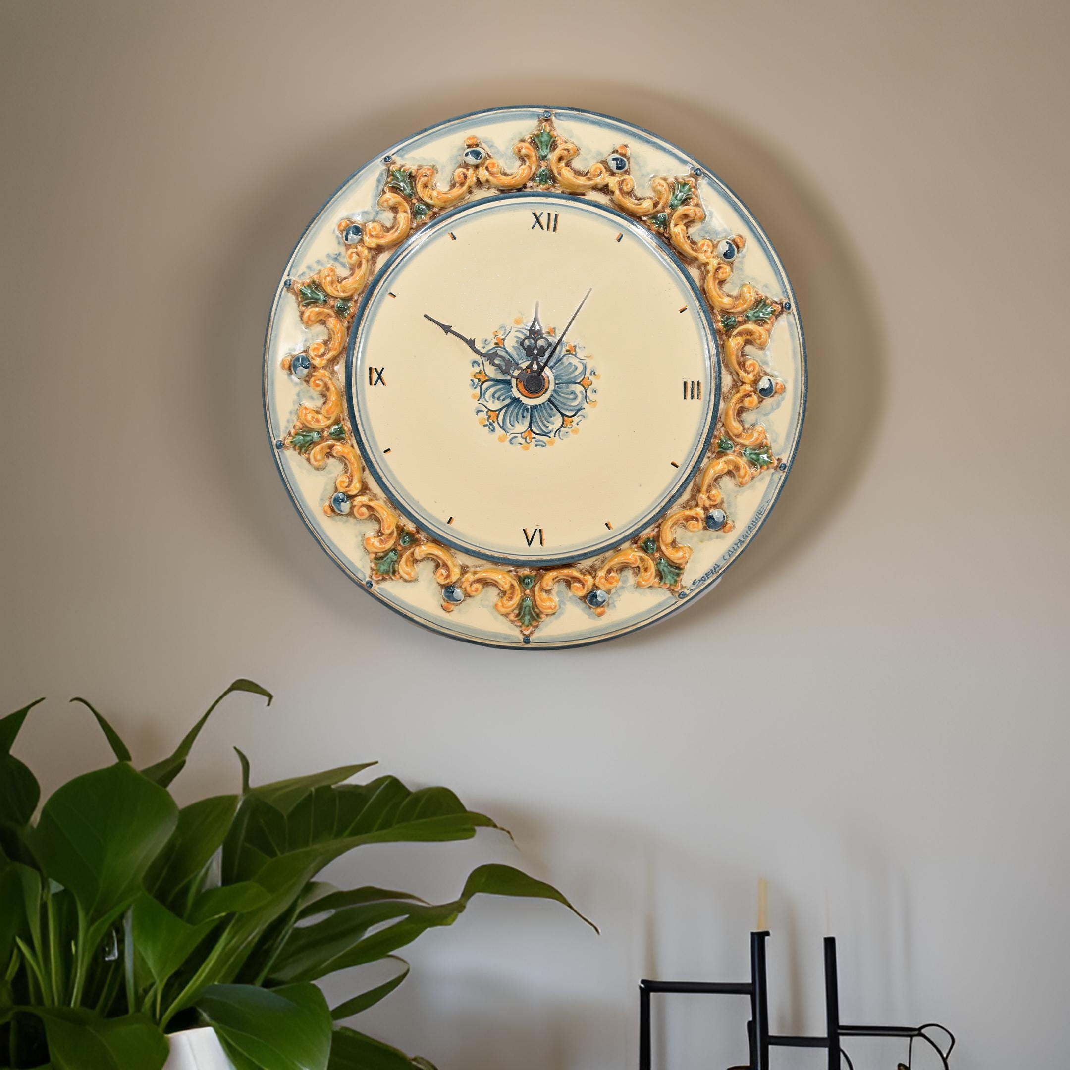 Orologio Ø 38 plastico sofia tricolore - Ceramiche di Caltagirone Sofia