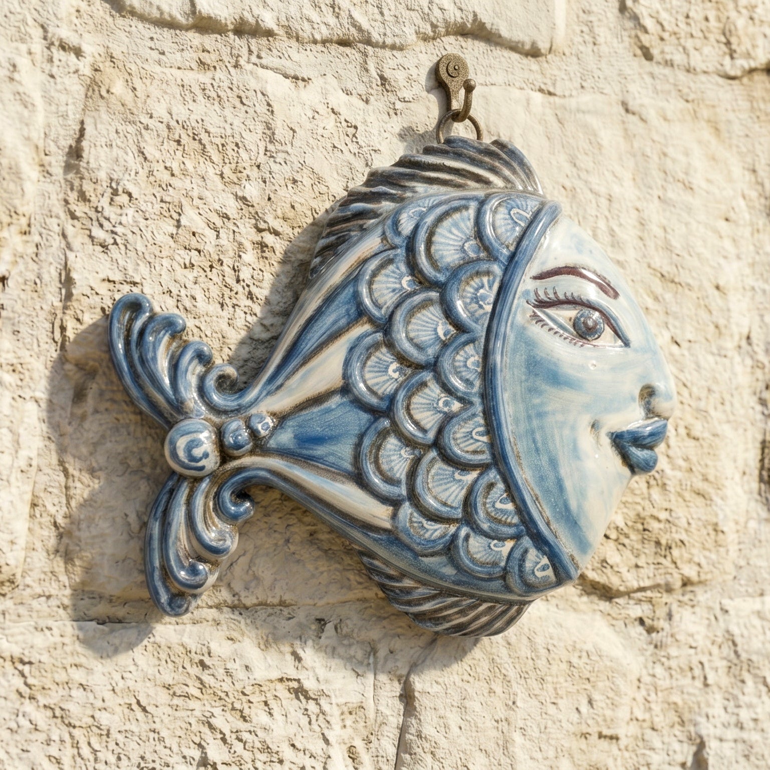 Pesce da Appendere in Ceramica di Caltagirone - Mono Blu, Decoro Pesci | Bomboniera