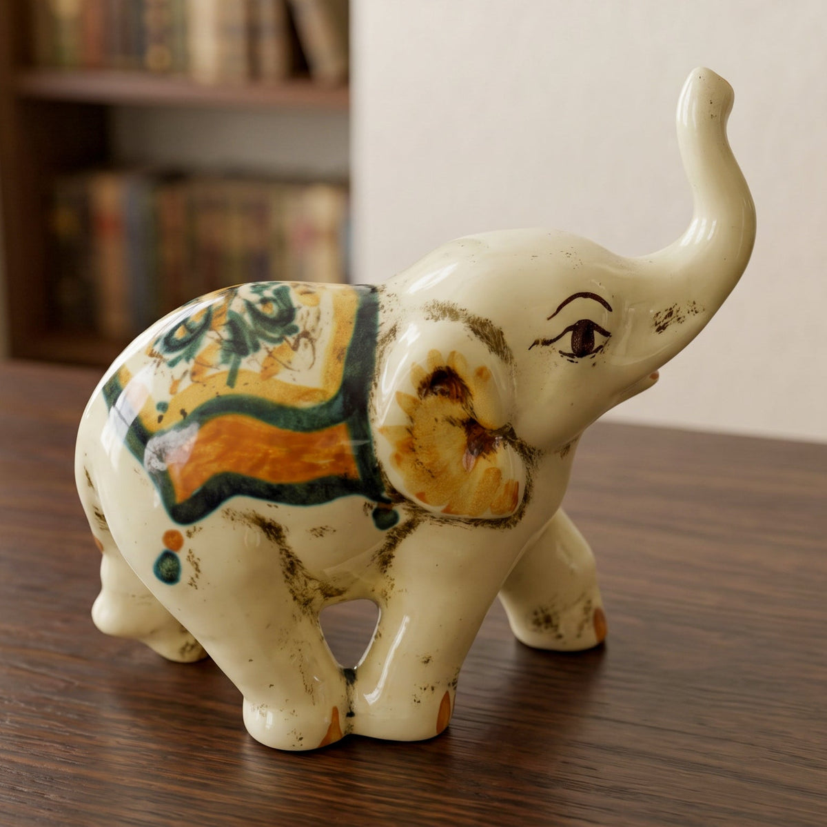 Elefante in Ceramica di Caltagirone - Verde e Arancio, Serie d'Arte