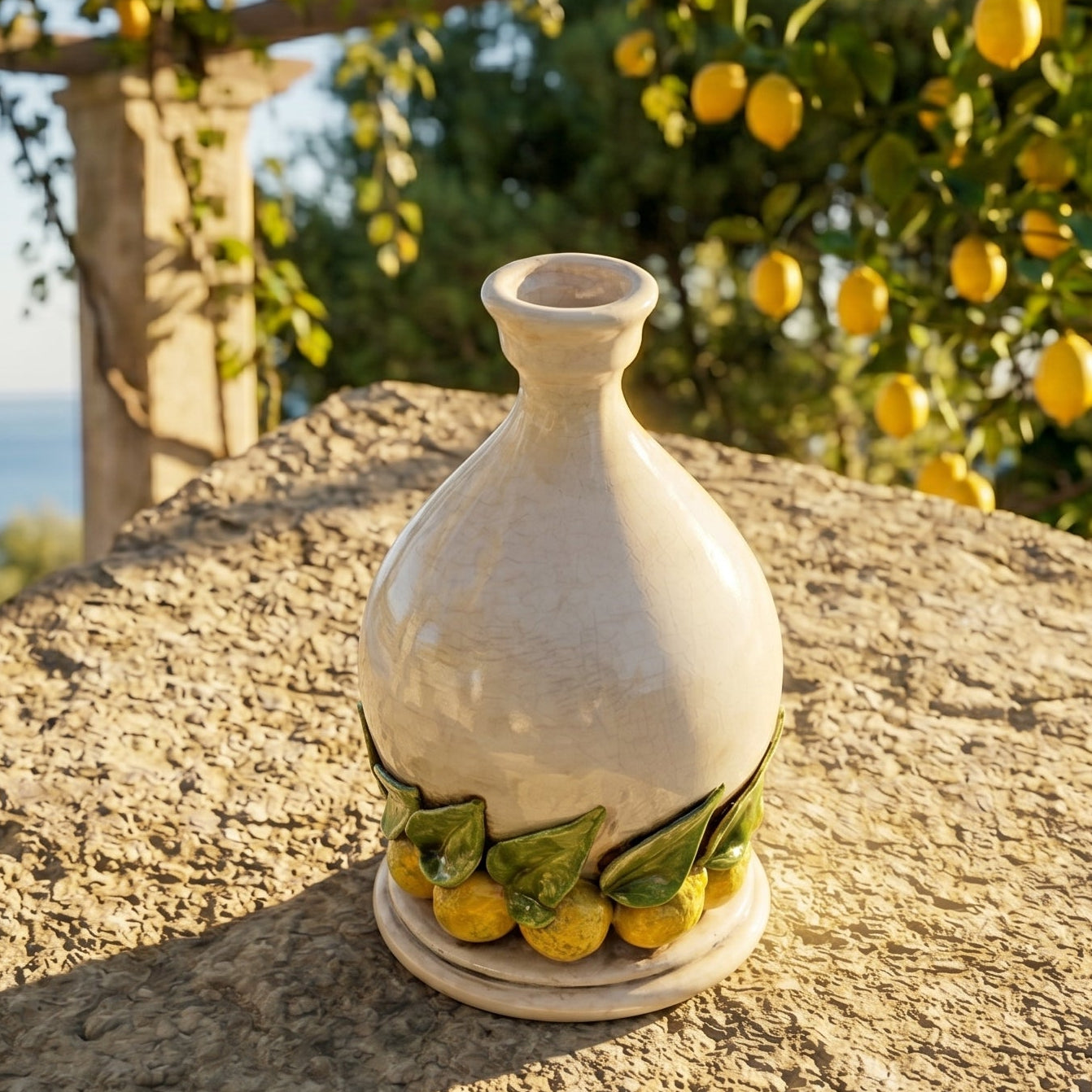 Portacandela in Ceramica di Caltagirone h 18 cm — Limoni di Sicilia, Madreperla Colorato | Bomboniera