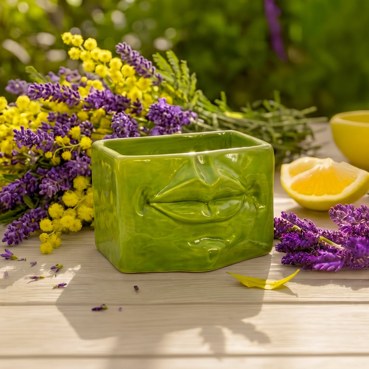 Scatola con Espressione in Ceramica di Caltagirone 14×10 / 21×13 cm - Verde Foglia