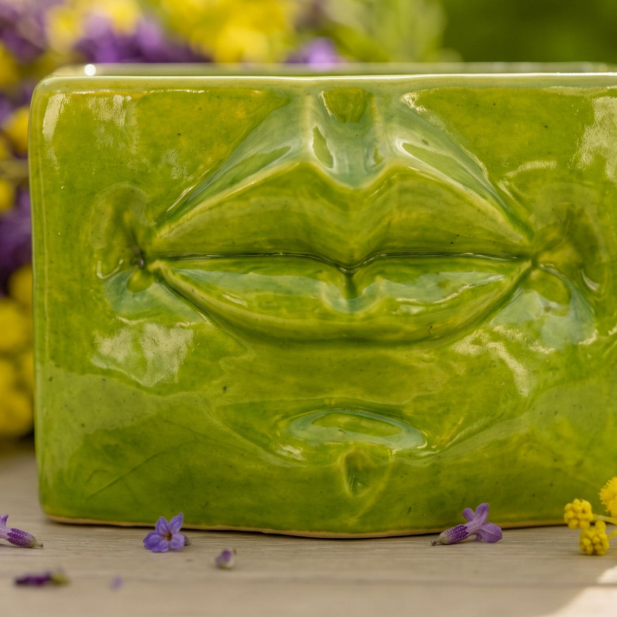 Scatola con Espressione in Ceramica di Caltagirone 14×10 / 21×13 cm - Verde Foglia