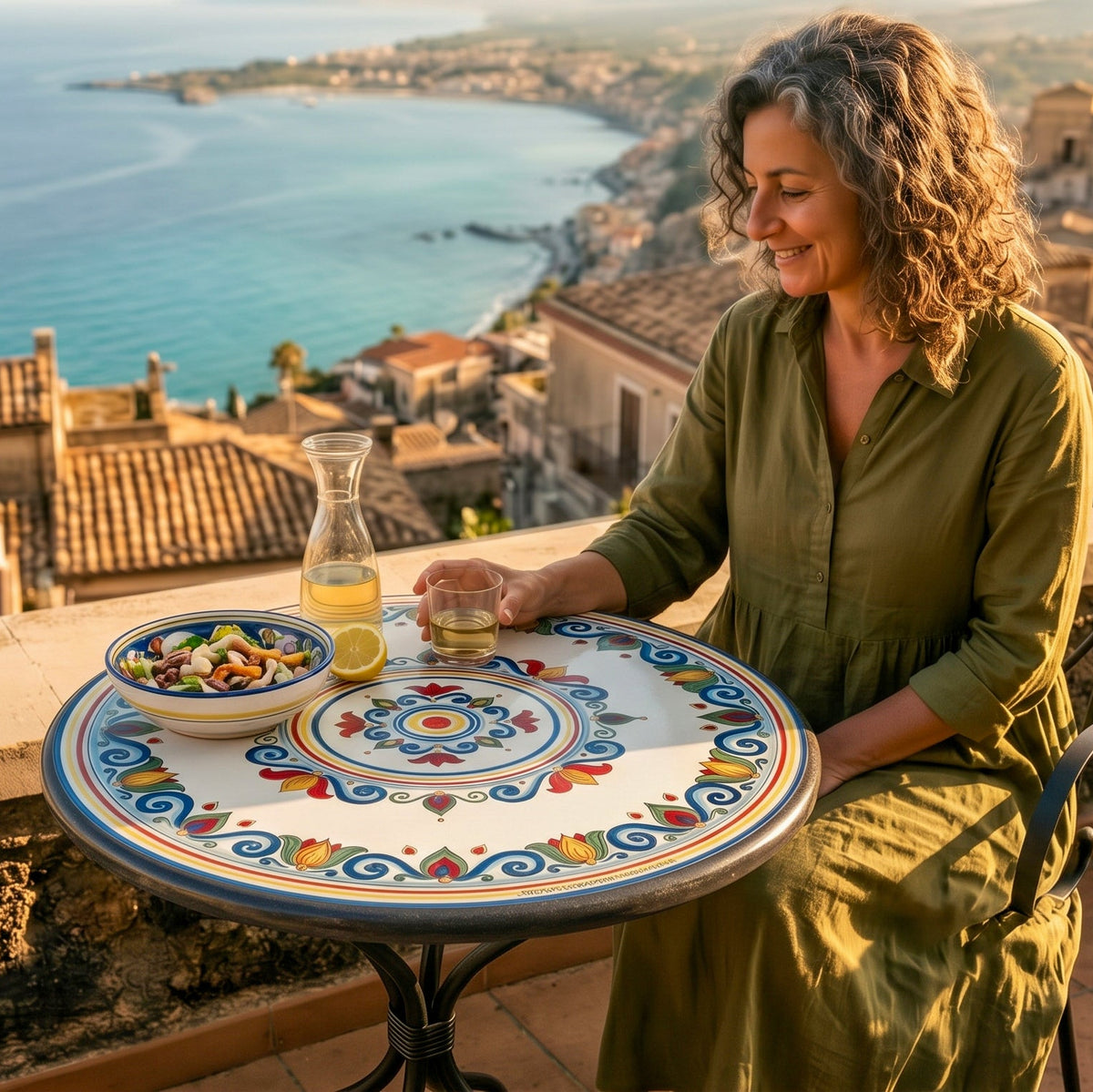 Tavolo in Pietra Lavica di Caltagirone - Decoro Sicily