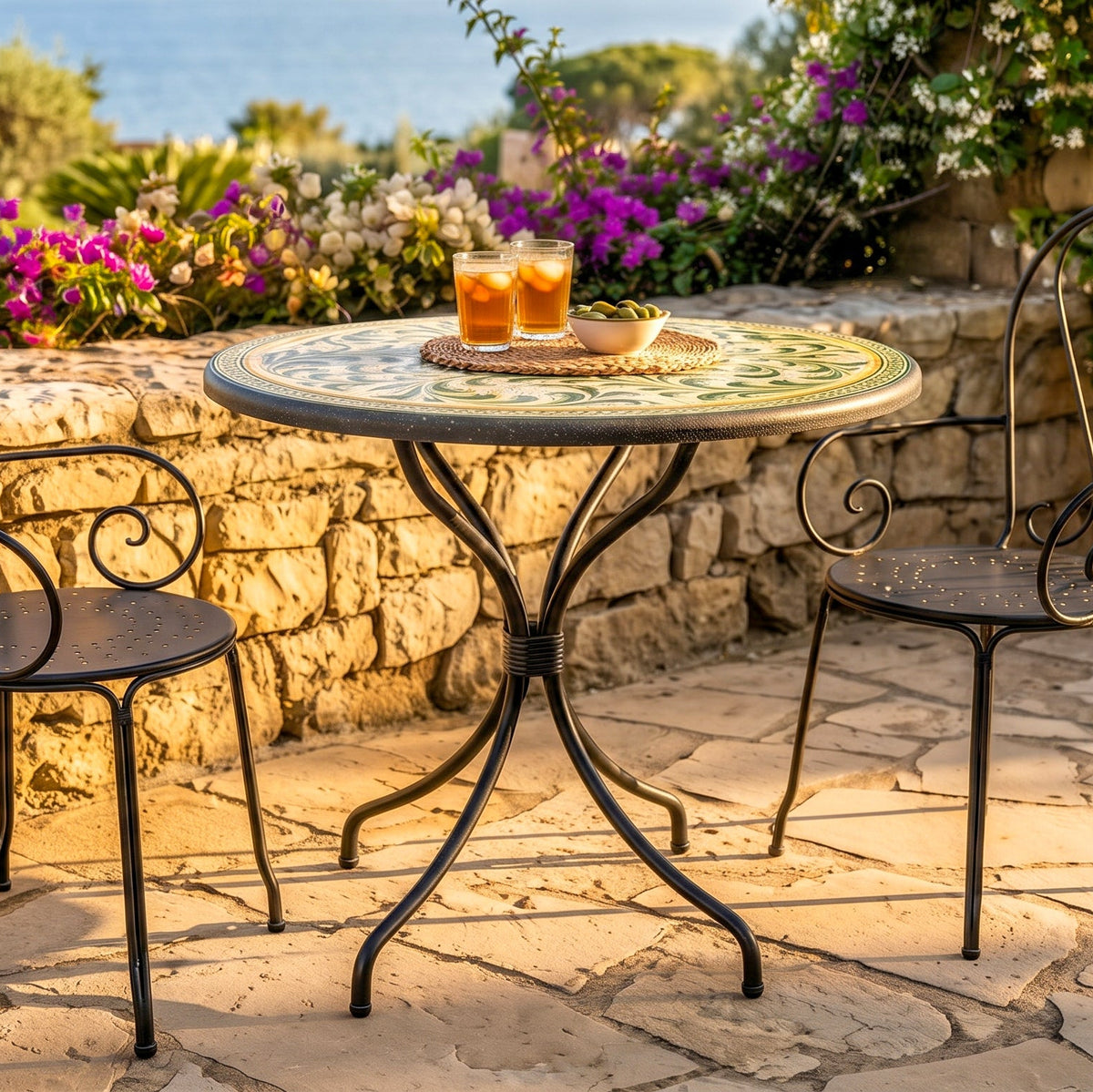 Tavolo in Pietra Lavica di Caltagirone - Verde e Arancio