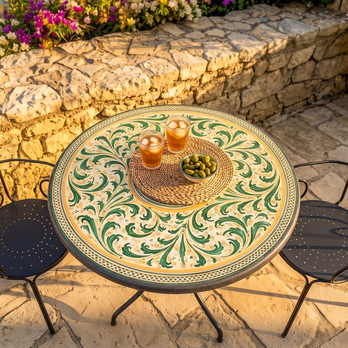 Tavolo in Pietra Lavica di Caltagirone - Verde e Arancio