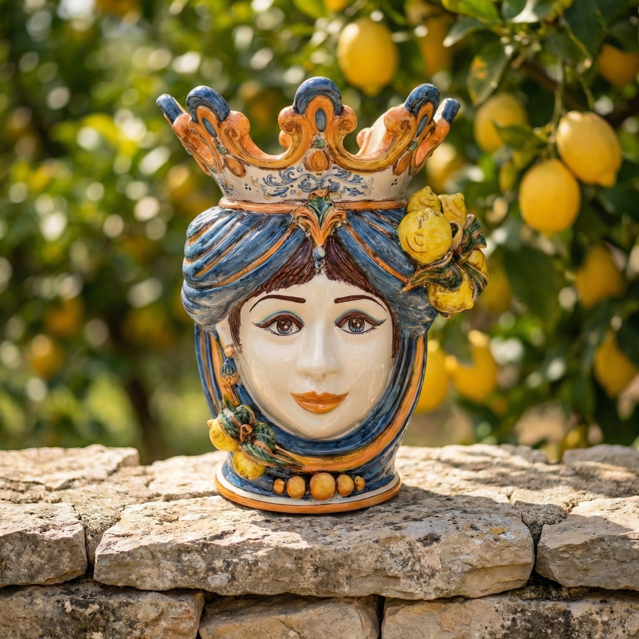 Testa h 40 limoni blu e arancio femmina