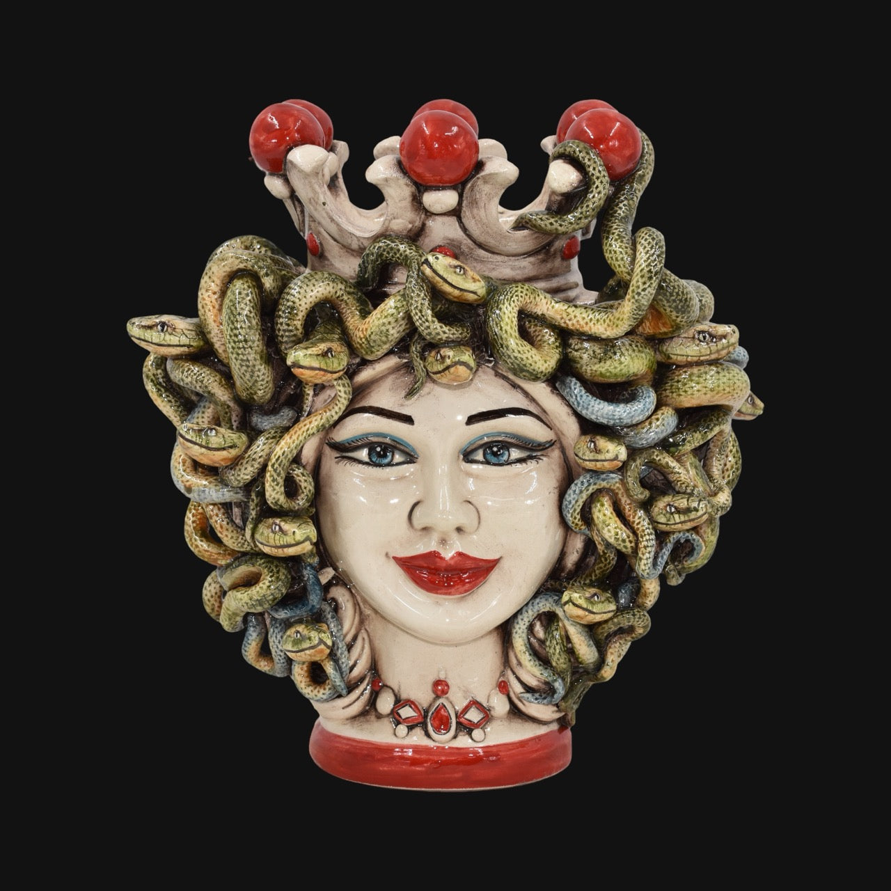 Testa h 25 turbante medusa madreperla colorato perline rosse