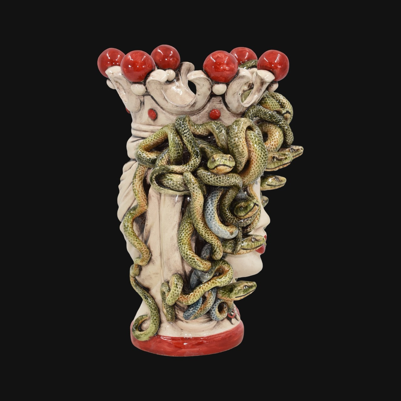 Testa h 25 turbante medusa madreperla colorato perline rosse