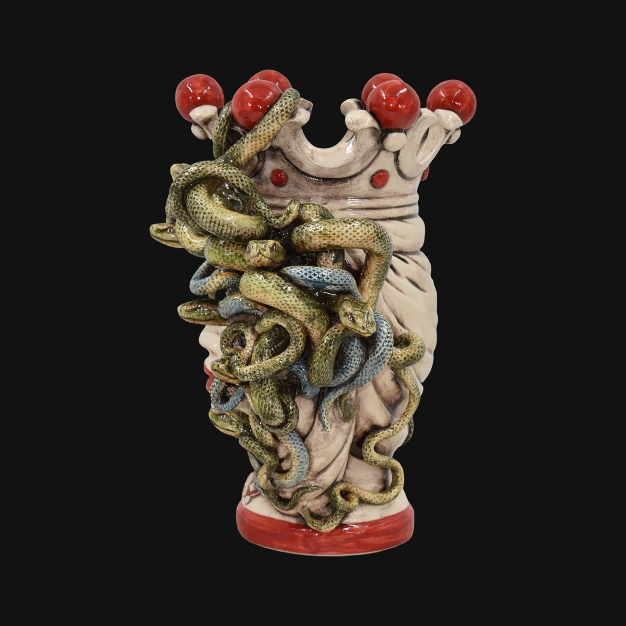 Testa h 25 turbante medusa madreperla colorato perline rosse