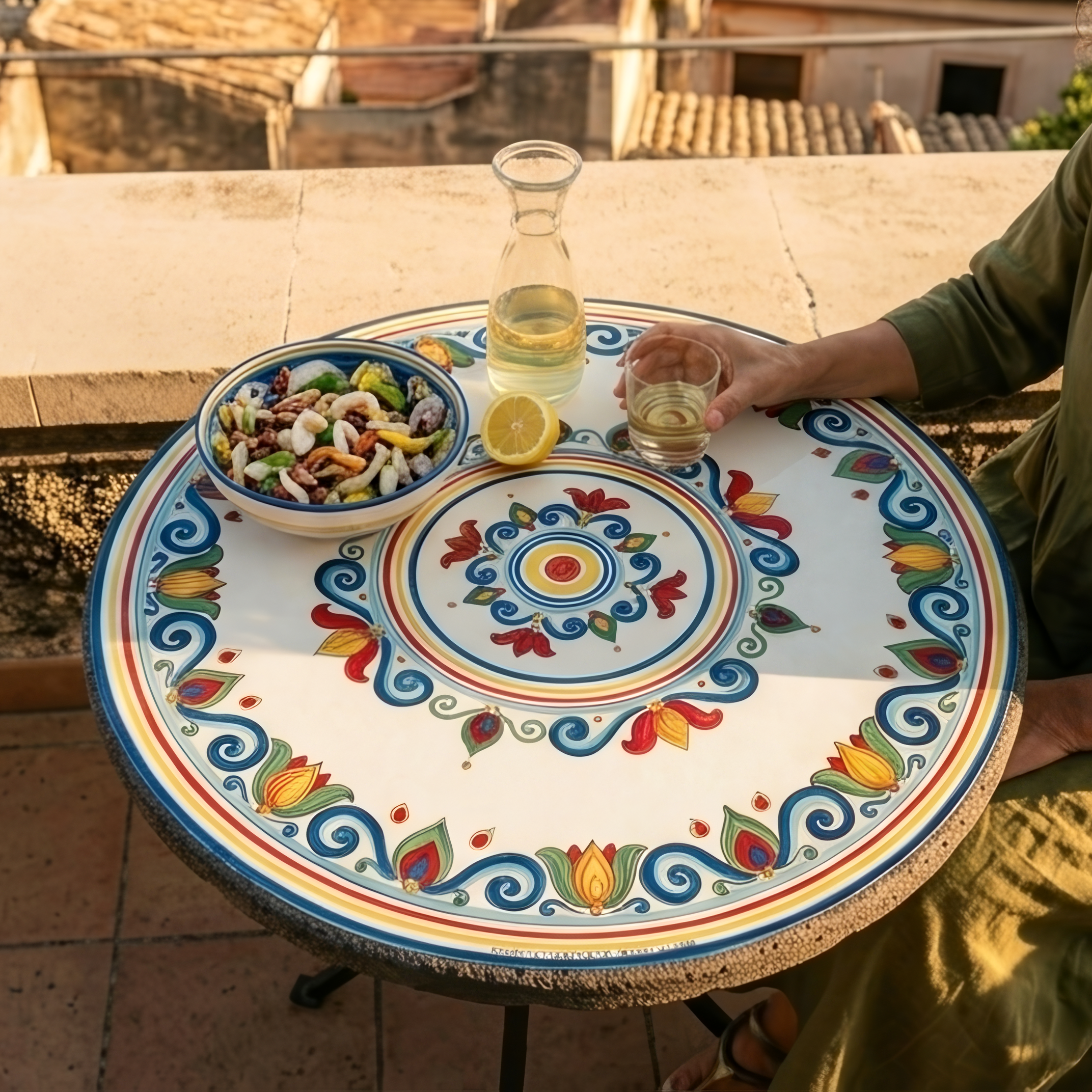 Tavolo in Pietra Lavica di Caltagirone — Decoro Sicily