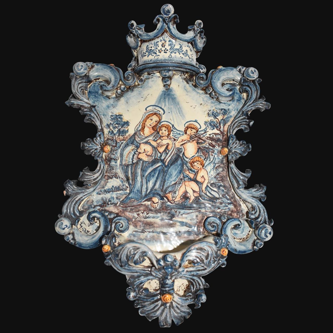 Acquasantiera maxi appl rettangolare 35×45 angeli musici mono blu - Ceramiche di Caltagirone Sofia