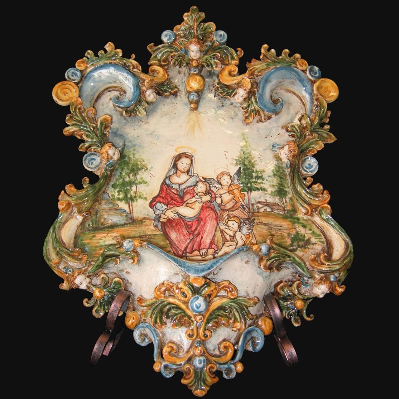 Acquasantiera maxi appl rettangolare 35×45 angeli musici tricolore - Ceramiche di Caltagirone Sofia