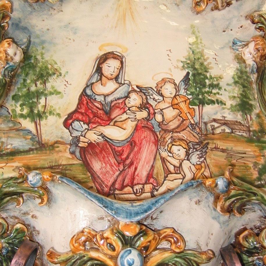 Acquasantiera maxi appl rettangolare 35×45 angeli musici tricolore - Ceramiche di Caltagirone Sofia