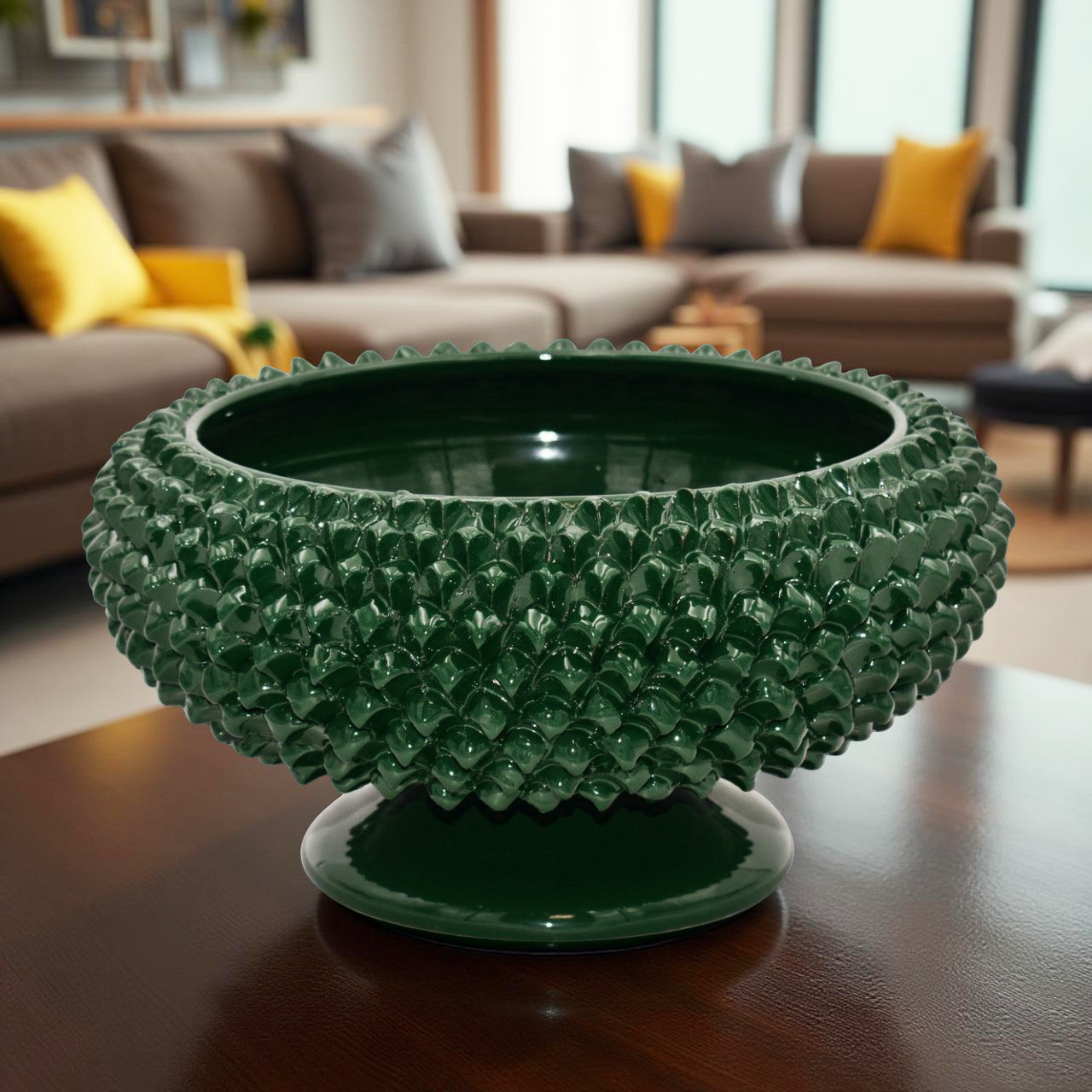 Alzata a Pigna di Caltagirone modellata a mano Verde Antico - Ceramiche di Caltagirone Sofia