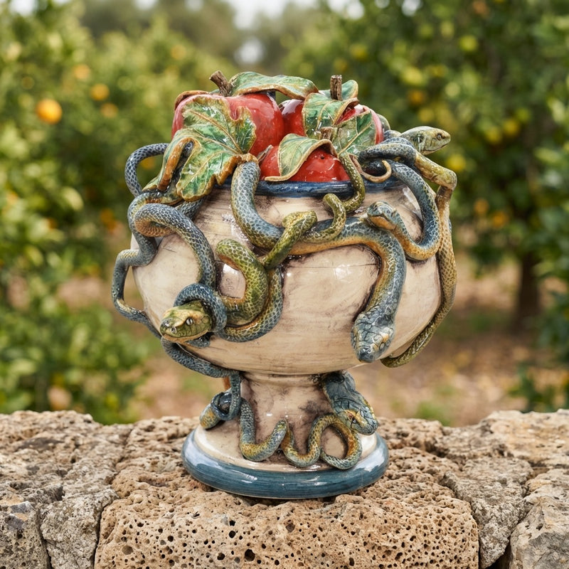 Alzata in Ceramica di Caltagirone h 26 cm — Linea Giardini dell'Eden