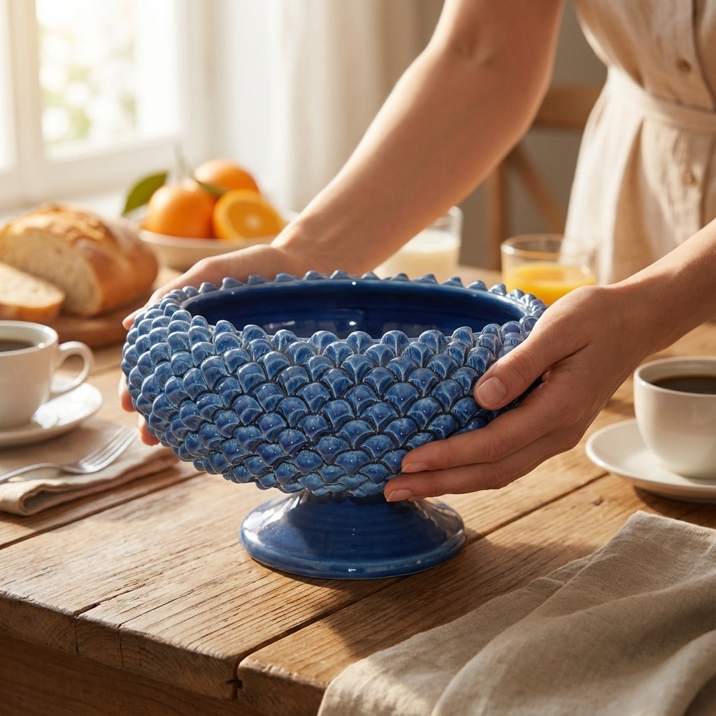 Alzata a Pigna diam. 25/33 cm Blu intenso in ceramica di Caltagirone