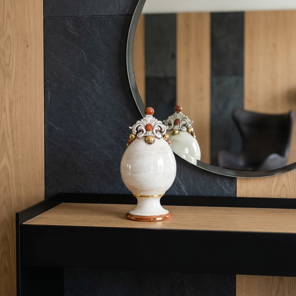 Uovo in ceramica h 18 Madreperla Oro e Lustri - Ceramiche di Caltagirone