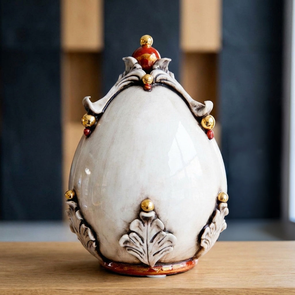 Uovo in ceramica h 22 Madreperla Oro e Lustri - Ceramiche di Caltagirone